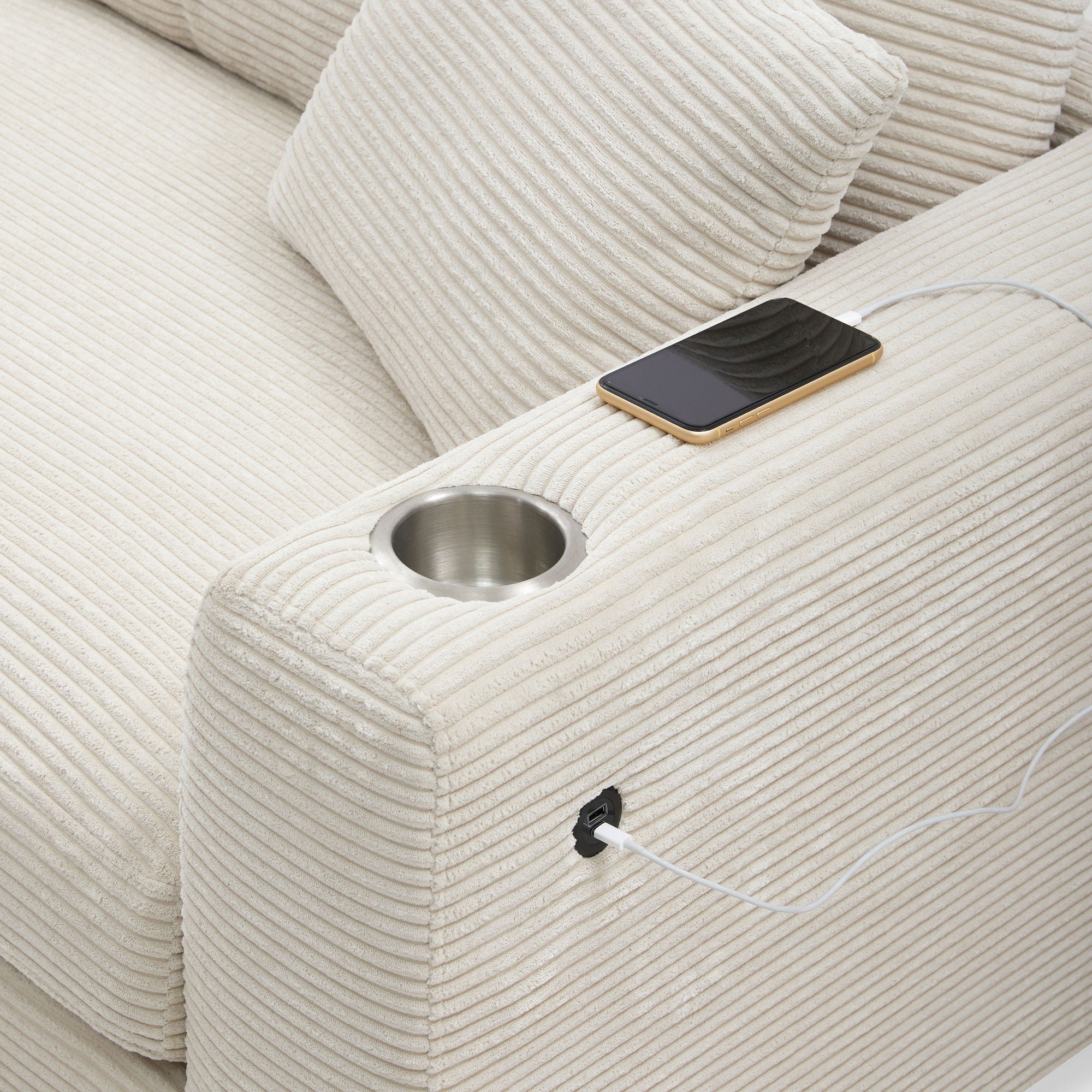 Oversized Sectional L Shaped Cloud Couch With USB Charging Port Cup Holder Deep And Wide Seat Sofa With Chaise Comfy