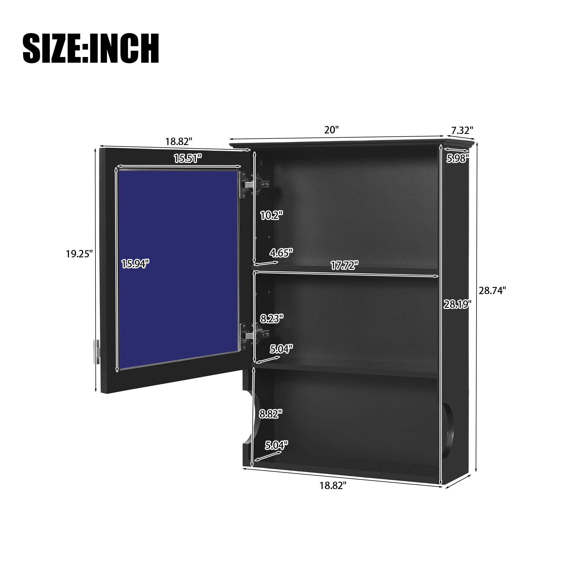 Wall Mounted Bathroom Storage Cabinet With Mirror, Soft Closing Hinges