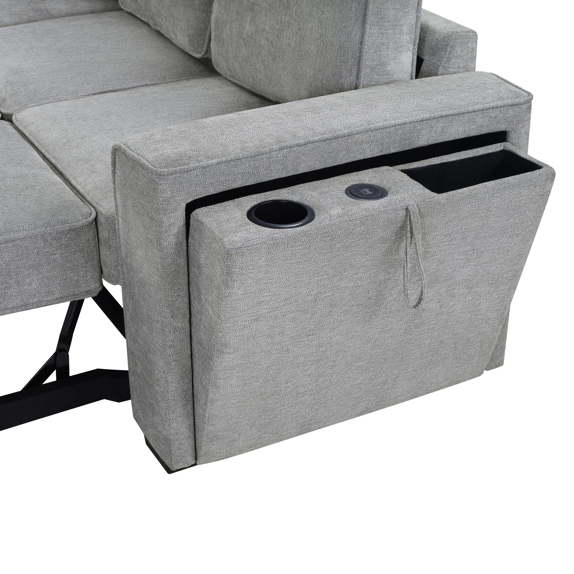 Convertible Sectional L-Shaped Sofa With Dual Pull-Out Sleepers, Flip-Top Table, USB Ports, Cup Holder & Storage - Best Buy Furniture
