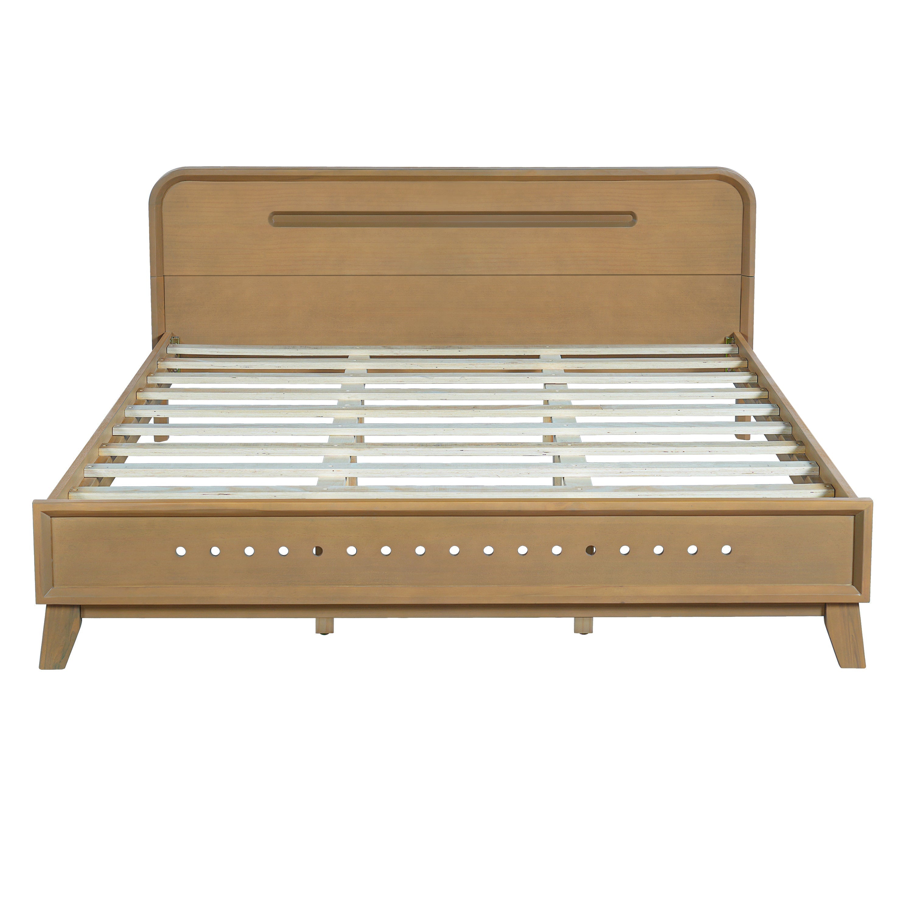 Pine Solid Wood Queen Size Bed, Rustic Yellow