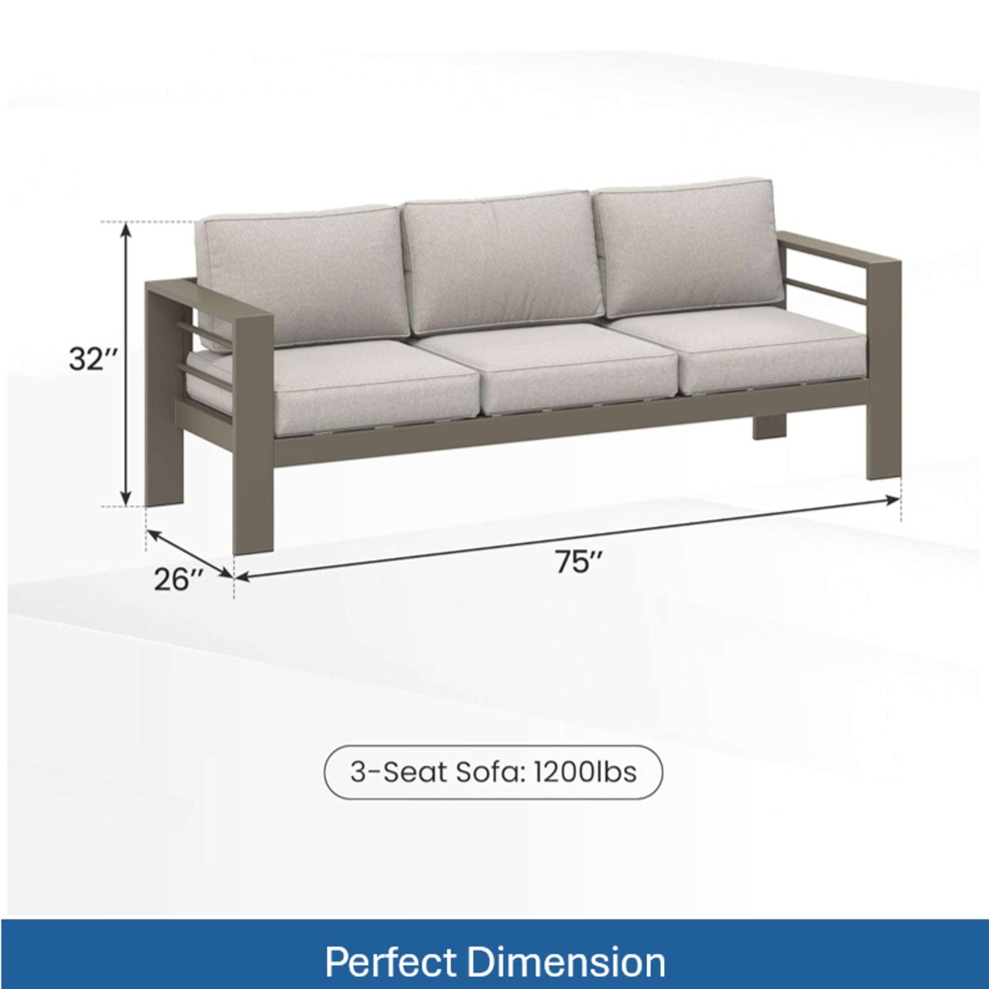All-Weather Patio Sofa With Cushions, 3 Seat Outdoor Couch