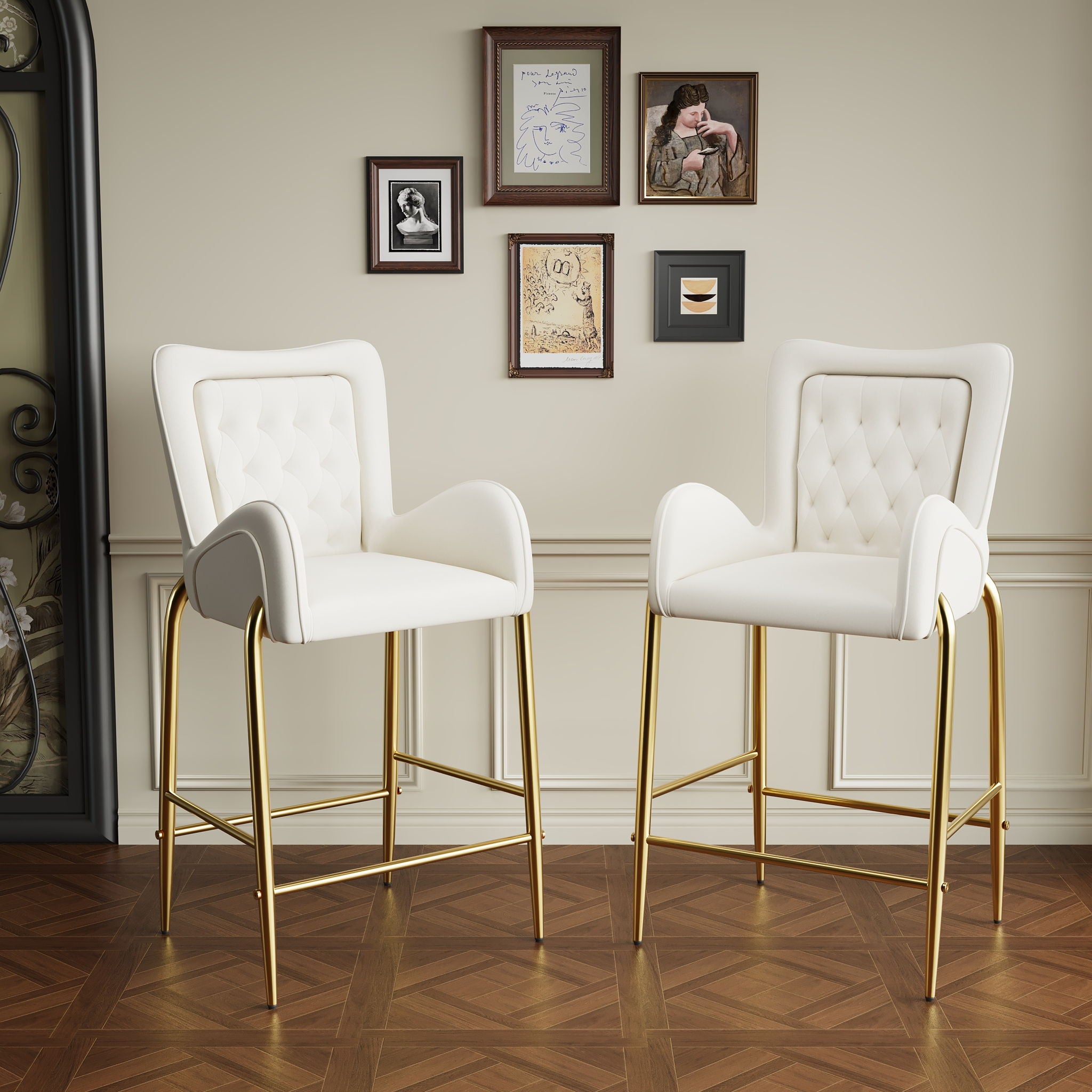 Velvet Fabric Counter Height Bar Stools (Set of 2)