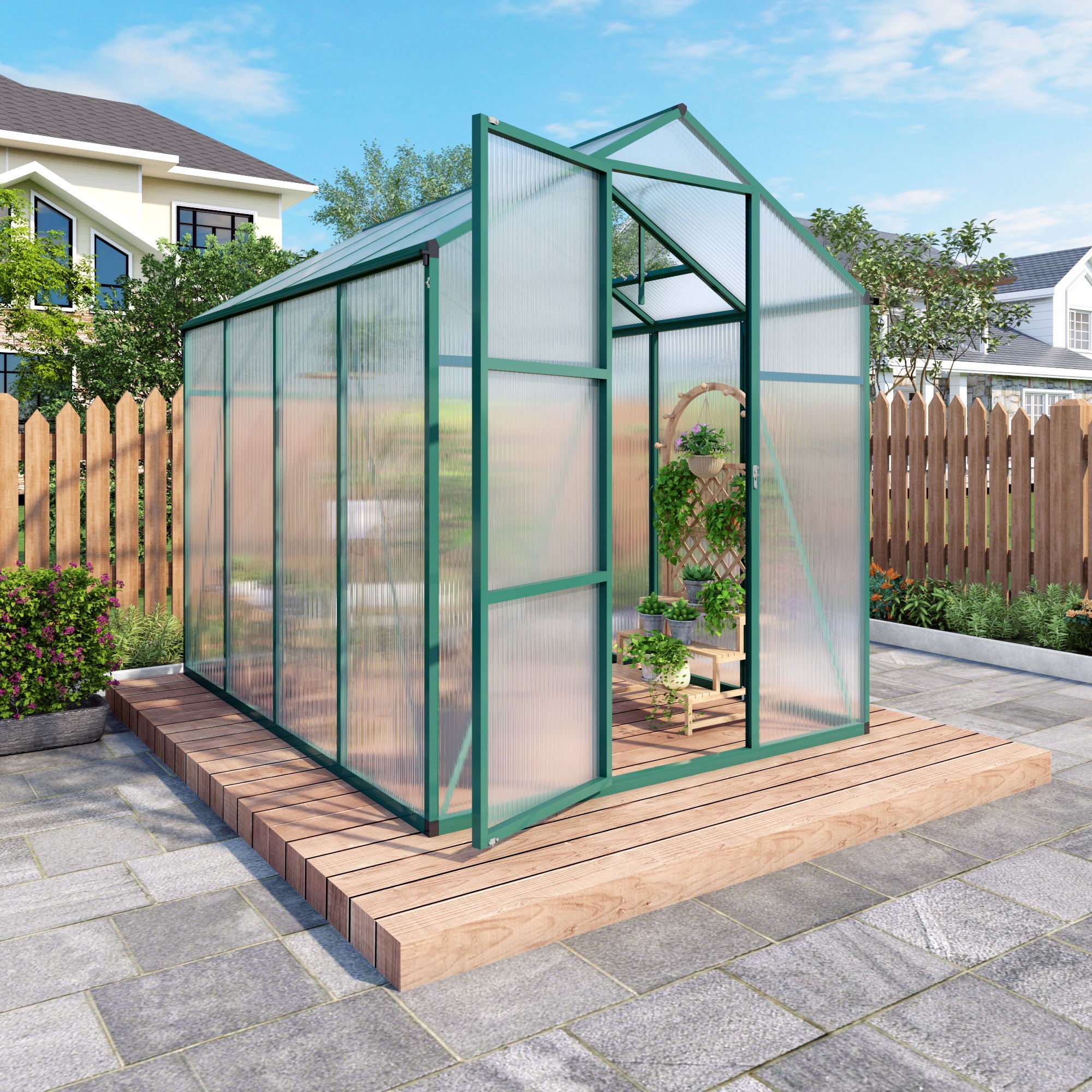 Polycarbonate Walk-In Greenhouse, Raised Base For Outdoor In All Season - Best Buy Furniture