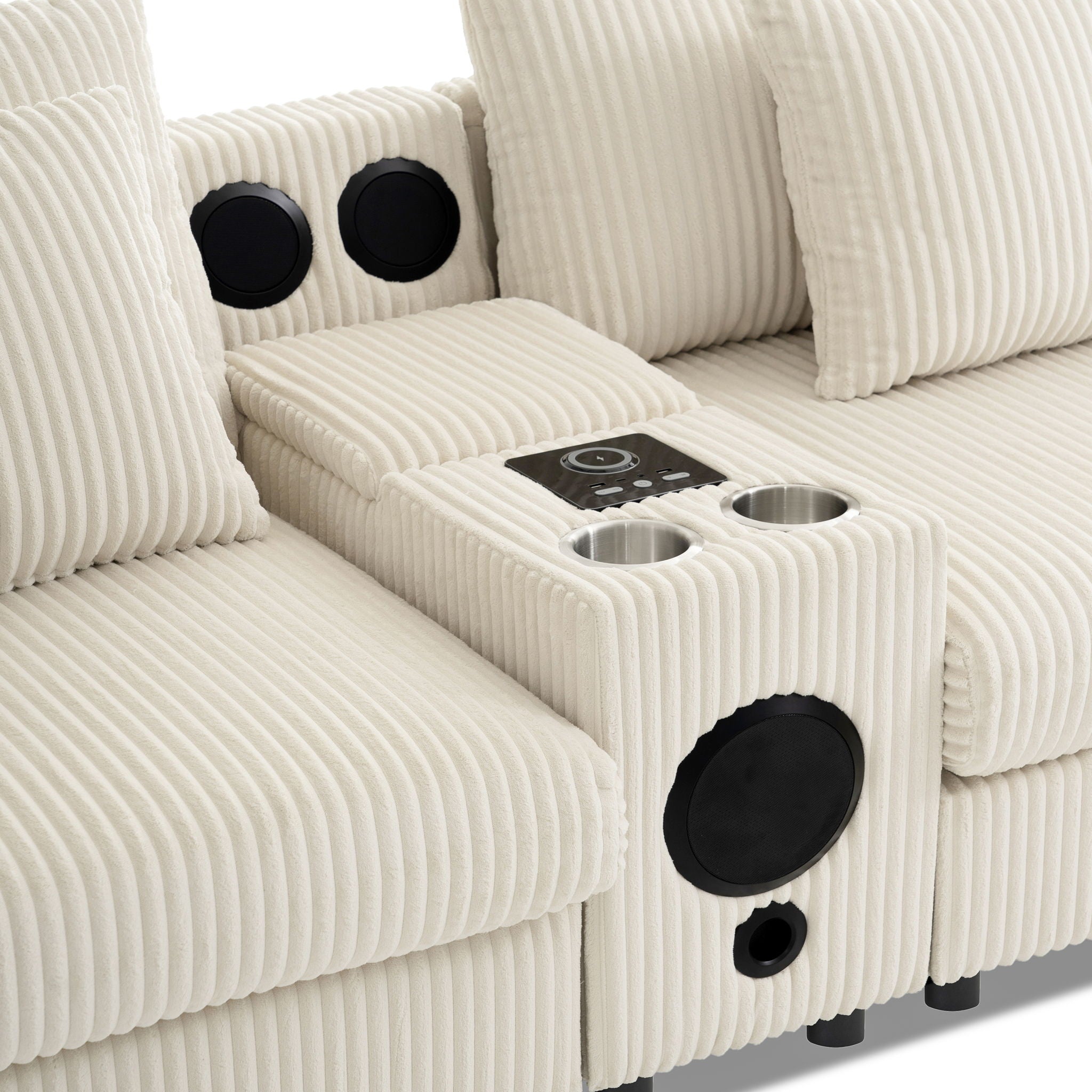 Sectional With Bluetooth Speakers L Shaped Couch With Console USB Charger, Cup Holders Storage Ottoman Deep And Wide Seat Cloud Sofa - Best Buy Furniture