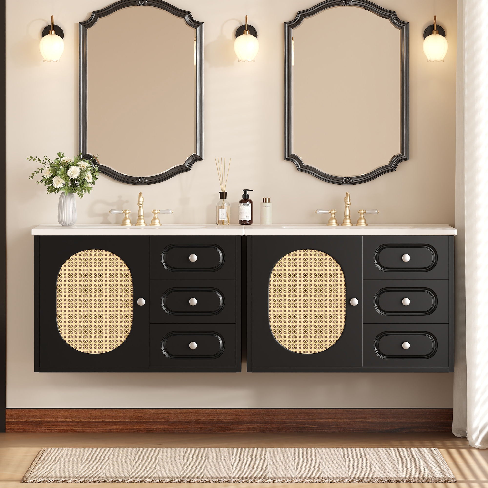 Bathroom Vanity Cabinet With Sink, 2 Drawers - Black