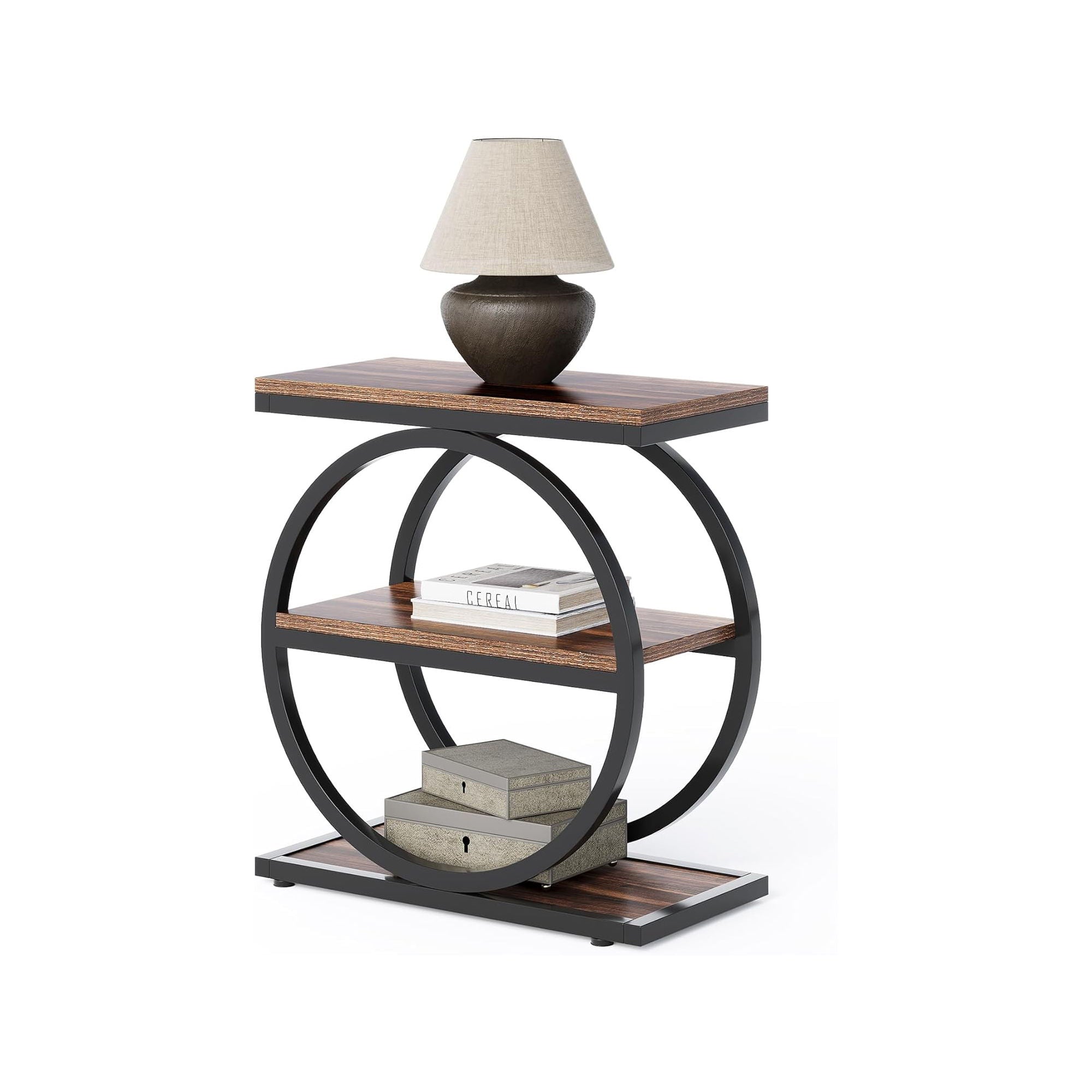 Industrial Narrow End Table With 3 Shelves
