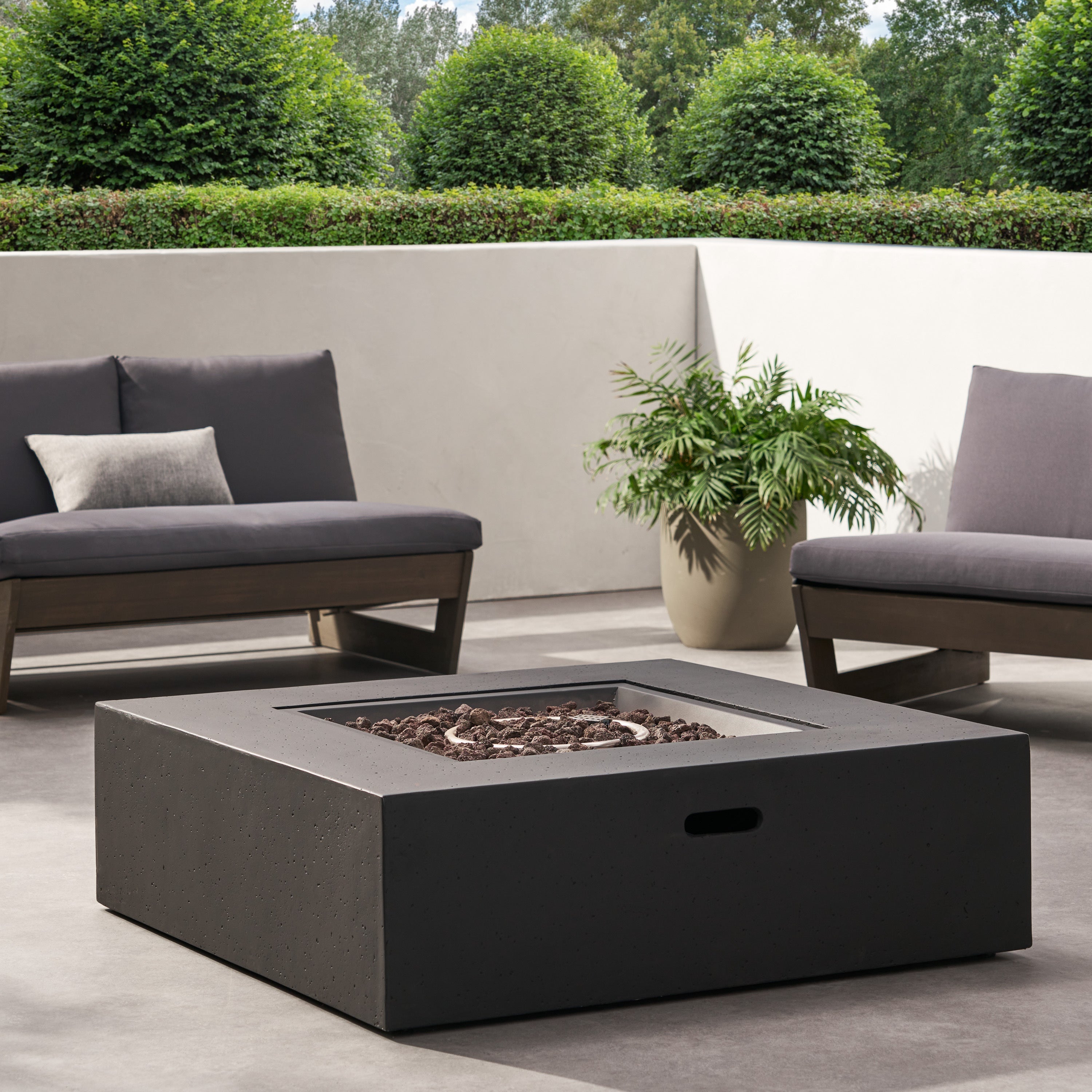 Modern 50,000 BTU Square MgO Fire Table with Propane Tank in Dark Grey