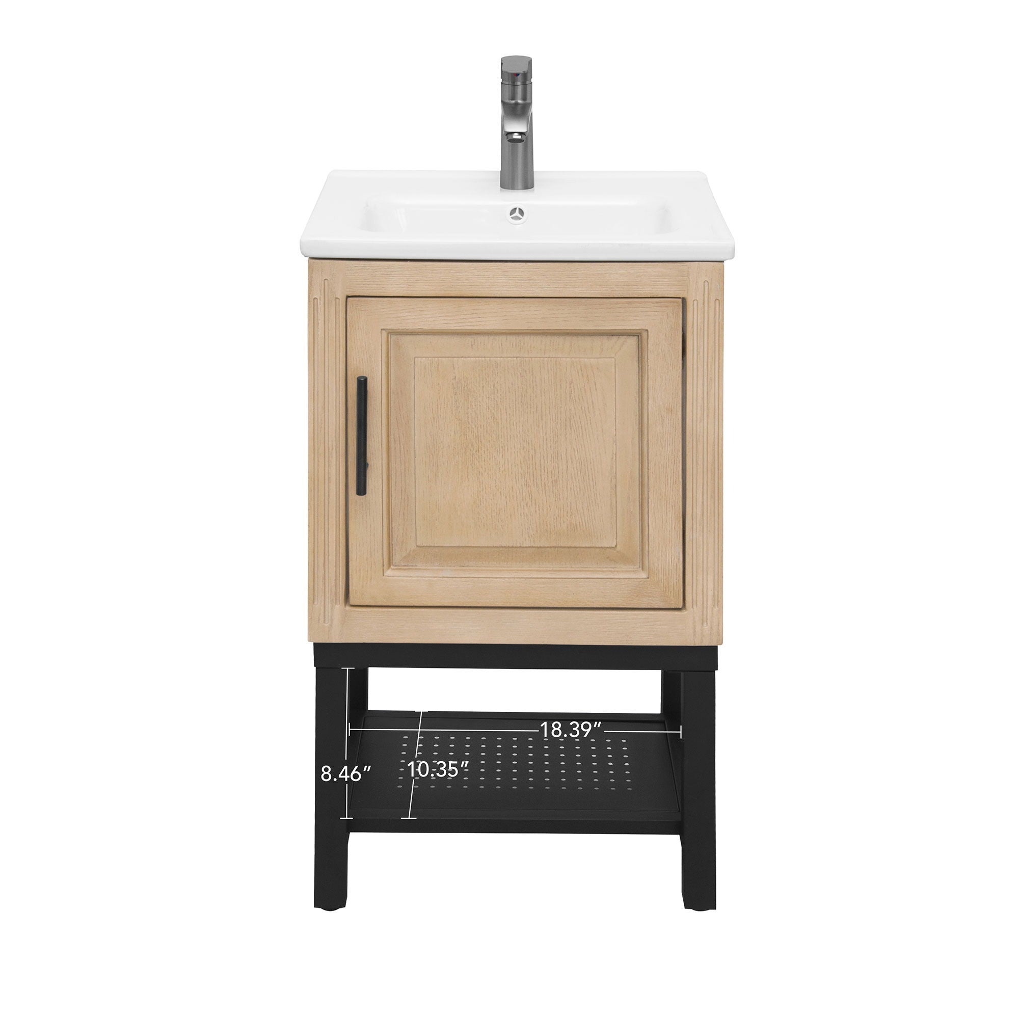 Modern Freestanding Bathroom Vanity With Ceramic Sink, Hot And Cold Faucet, 1 Door Cabinet & Open Shelf