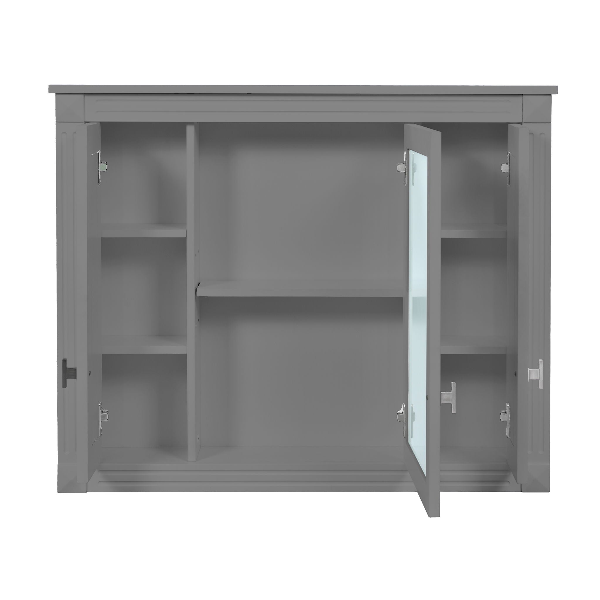 Wall Mounted Bathroom Cabinet With Mirror And 4 Shelves, Rectangular Design - Gray