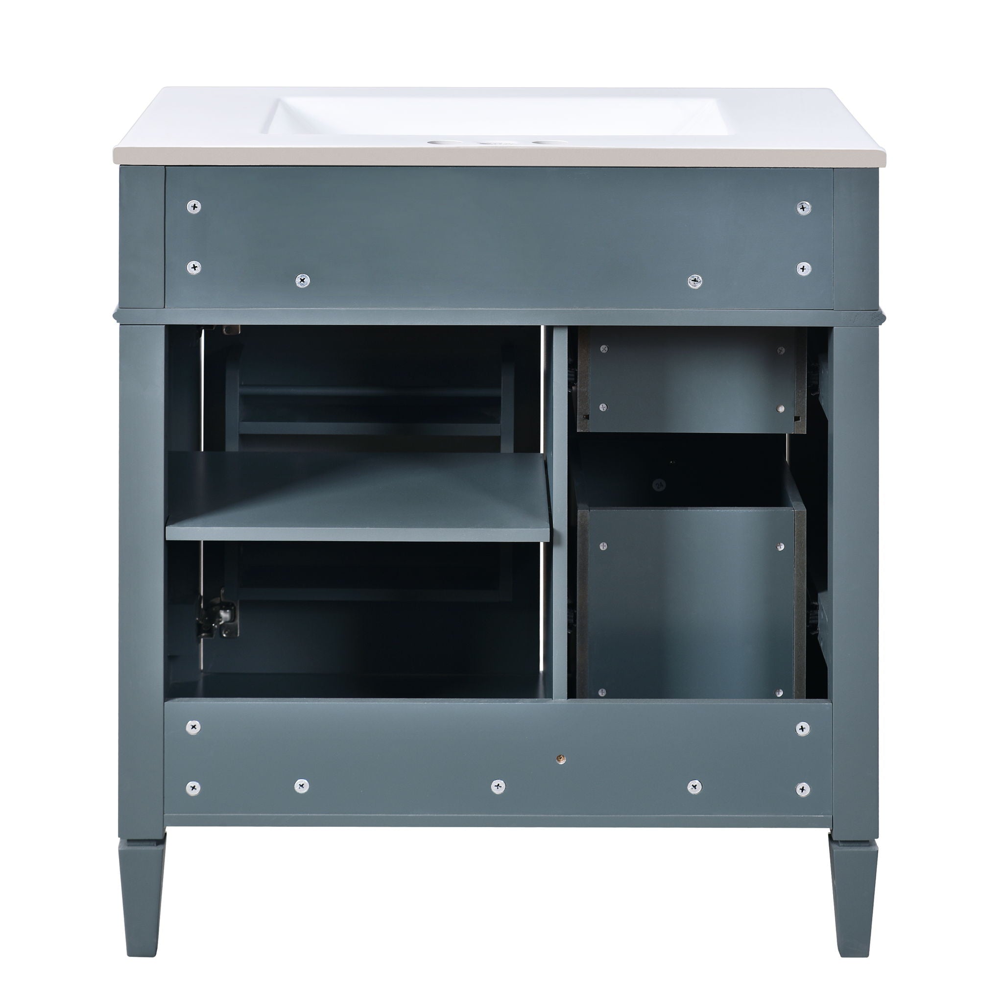 Bathroom Vanity With Top Sink, Storage Cabinet With 2 Drawers And Tip Out Drawer, Rectangular Design - Blue