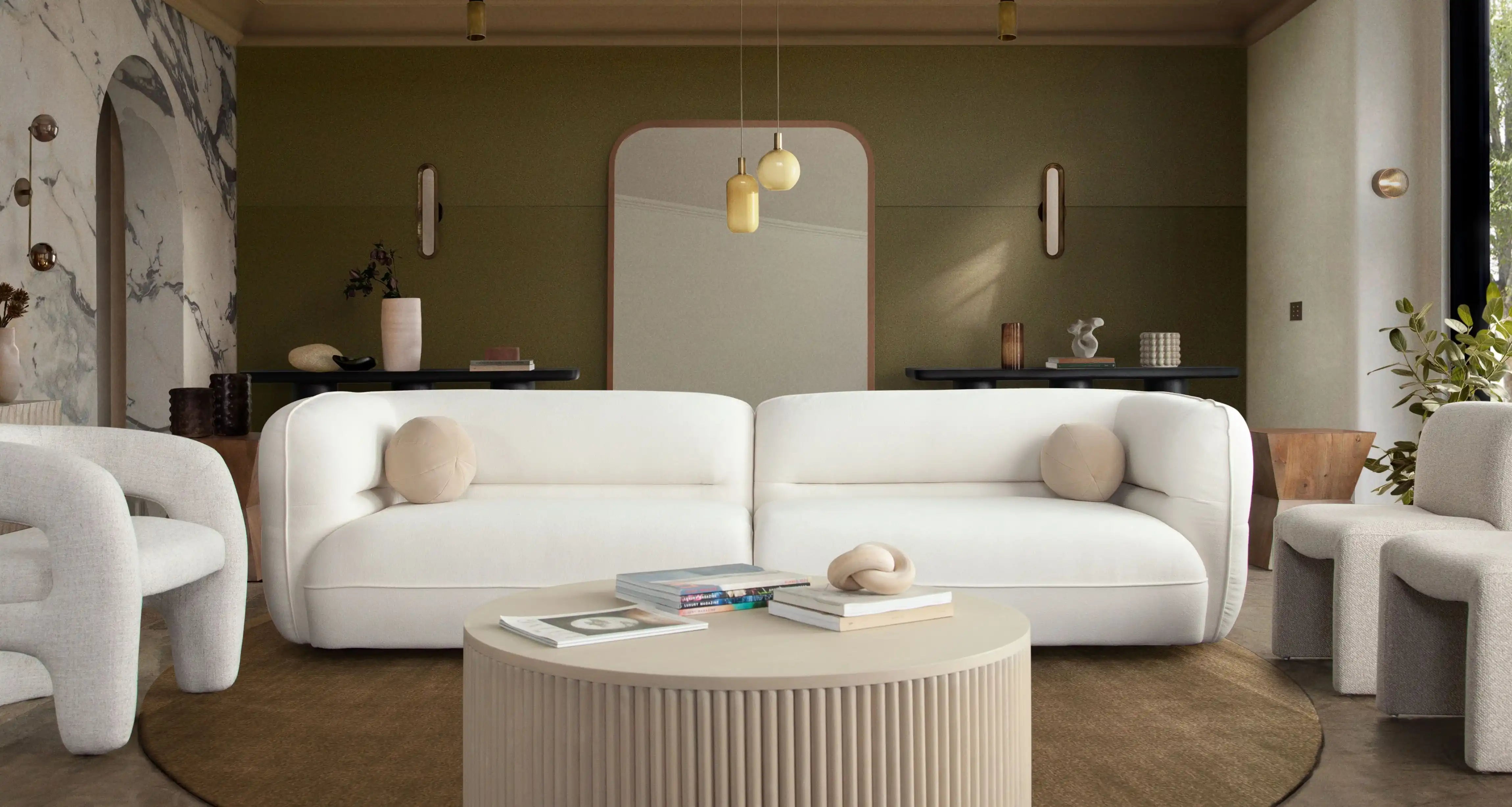 Mica 2 Piece Ivory Fabric Sofa