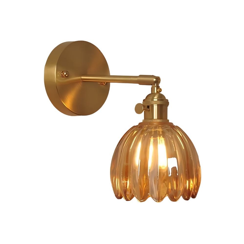 Vintage Brass Tulip Glass Wall Sconce 1-Light Classic Wall Light