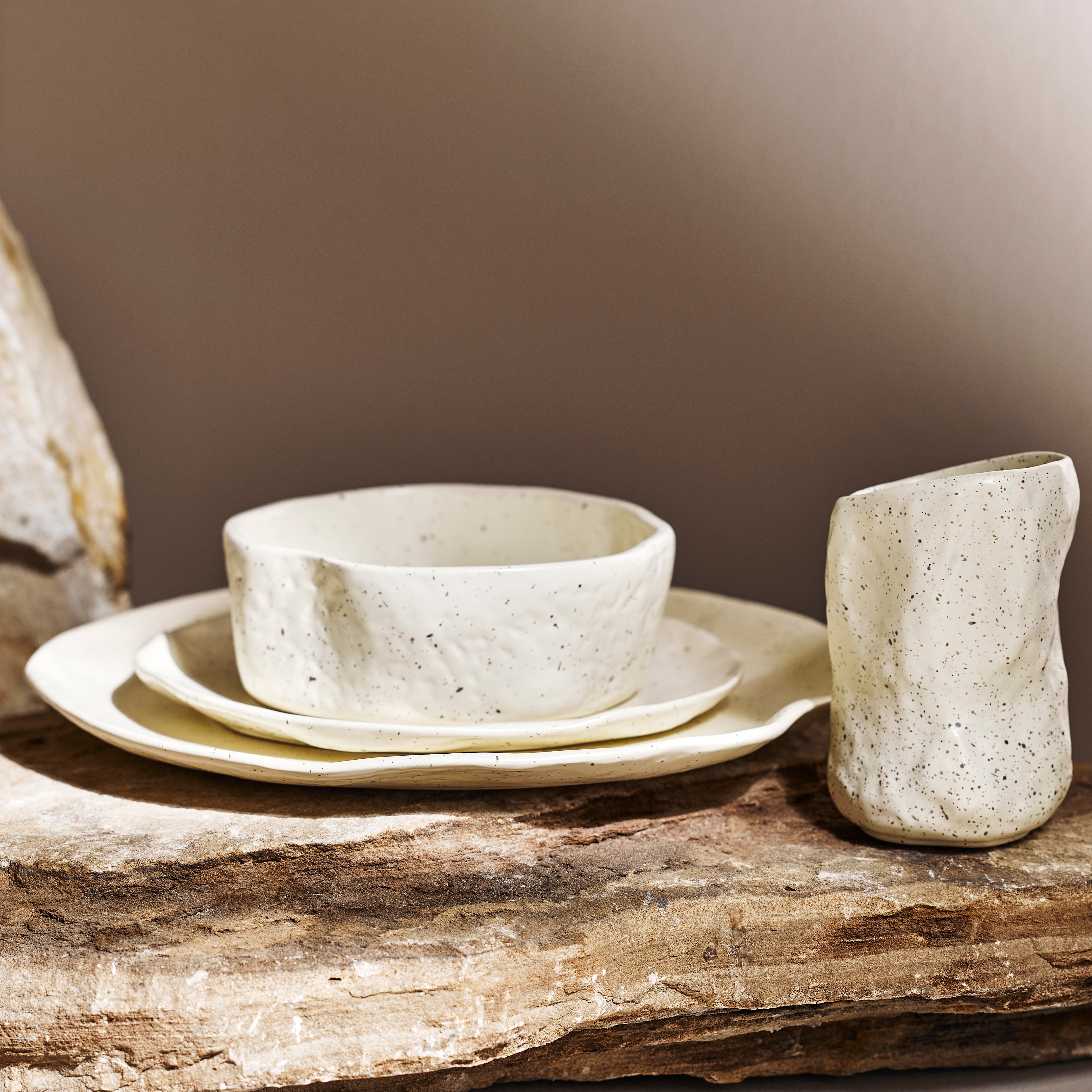 Atik Stoneware Dinnerware Set - Cream Speckled