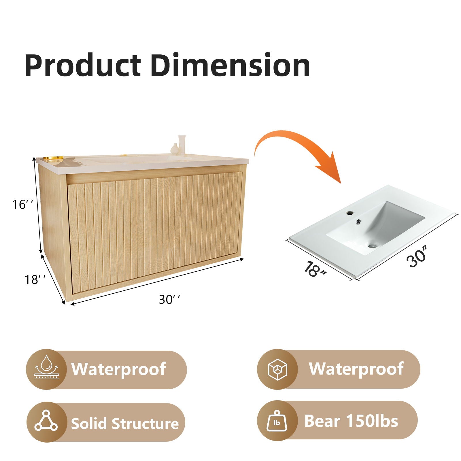 Wall Mounted Floating Bathroom Vanity With Sink And Drawers