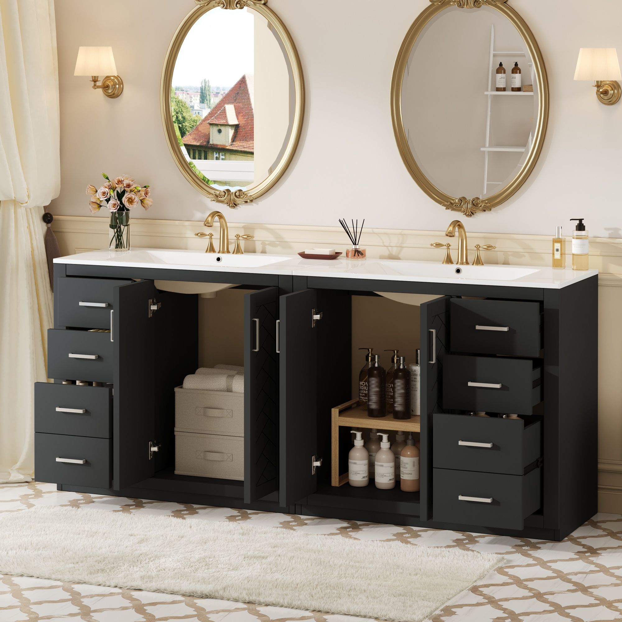 Modern Bathroom Vanity With Ceramic Sink, Freestanding Set With Drawers And Soft-Closing Doors
