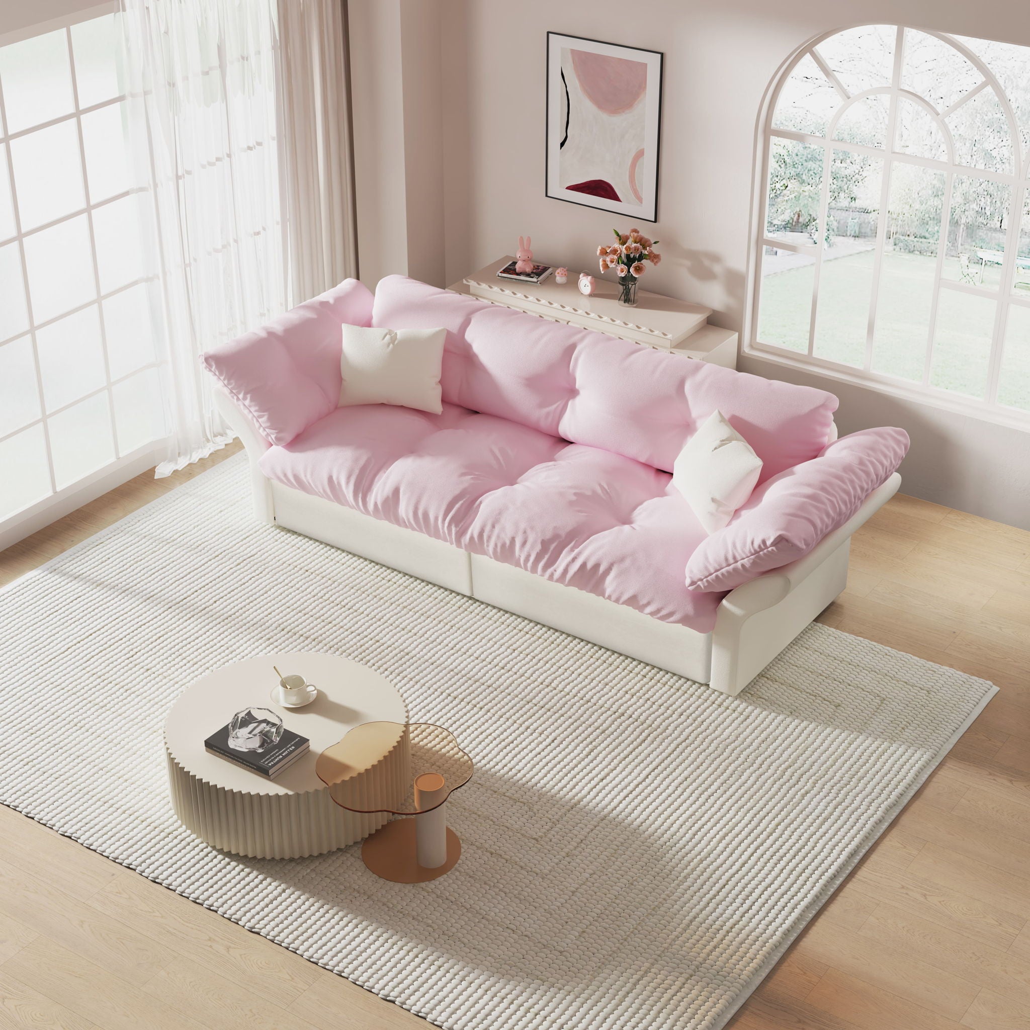 Queen Pull Out Sofa Bed, 3 In 1 Convertible Sleeper Tufted With 2 Soft Pillows
