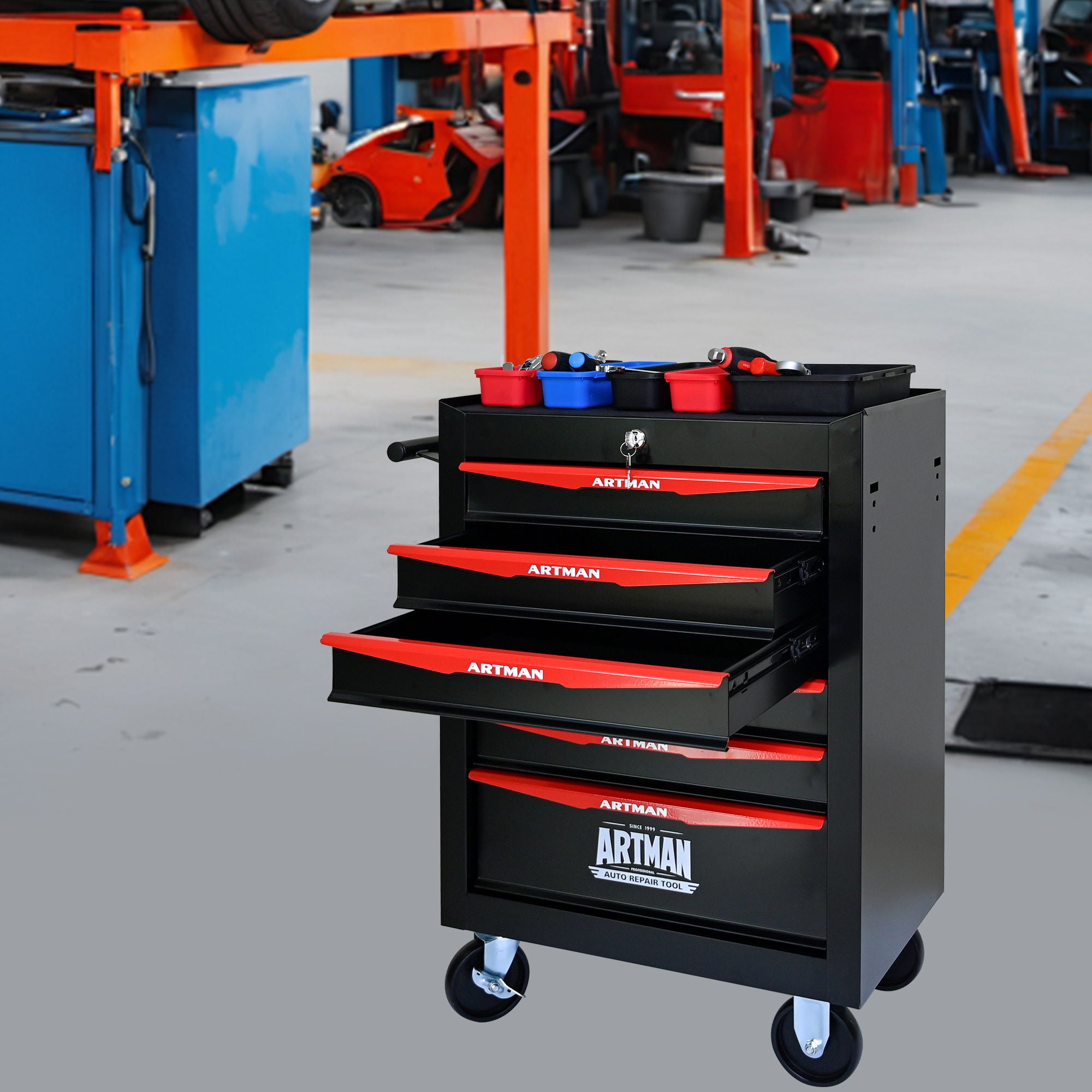 Rolling Metal Tool Chest With Drawers, Steel Storage Cabinet With Ball Bearing Slides