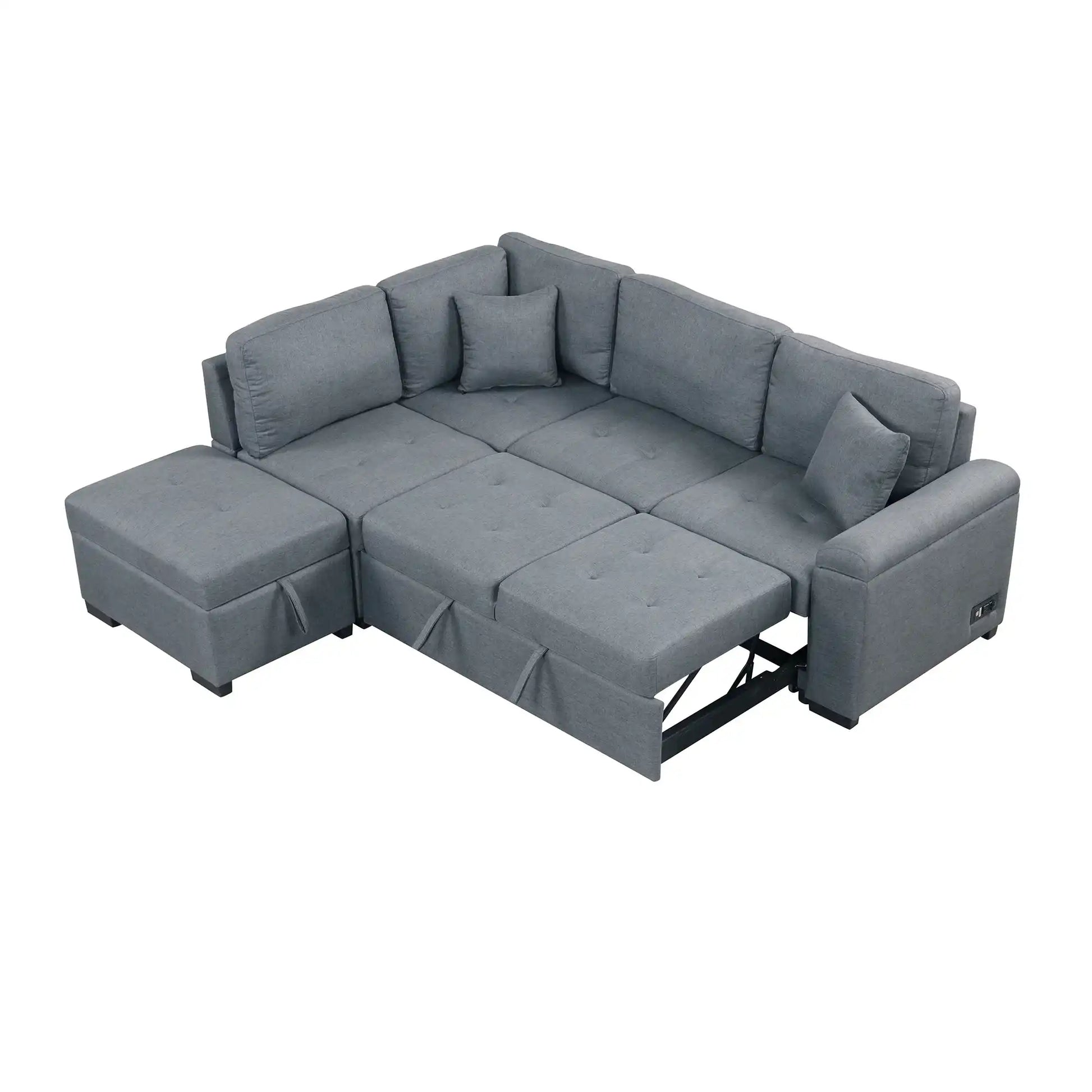 Sleeper Sectional Sofa, L-Shape Corner Couch Sofa-Bed with Storage Ottoman - Best Buy Furniture