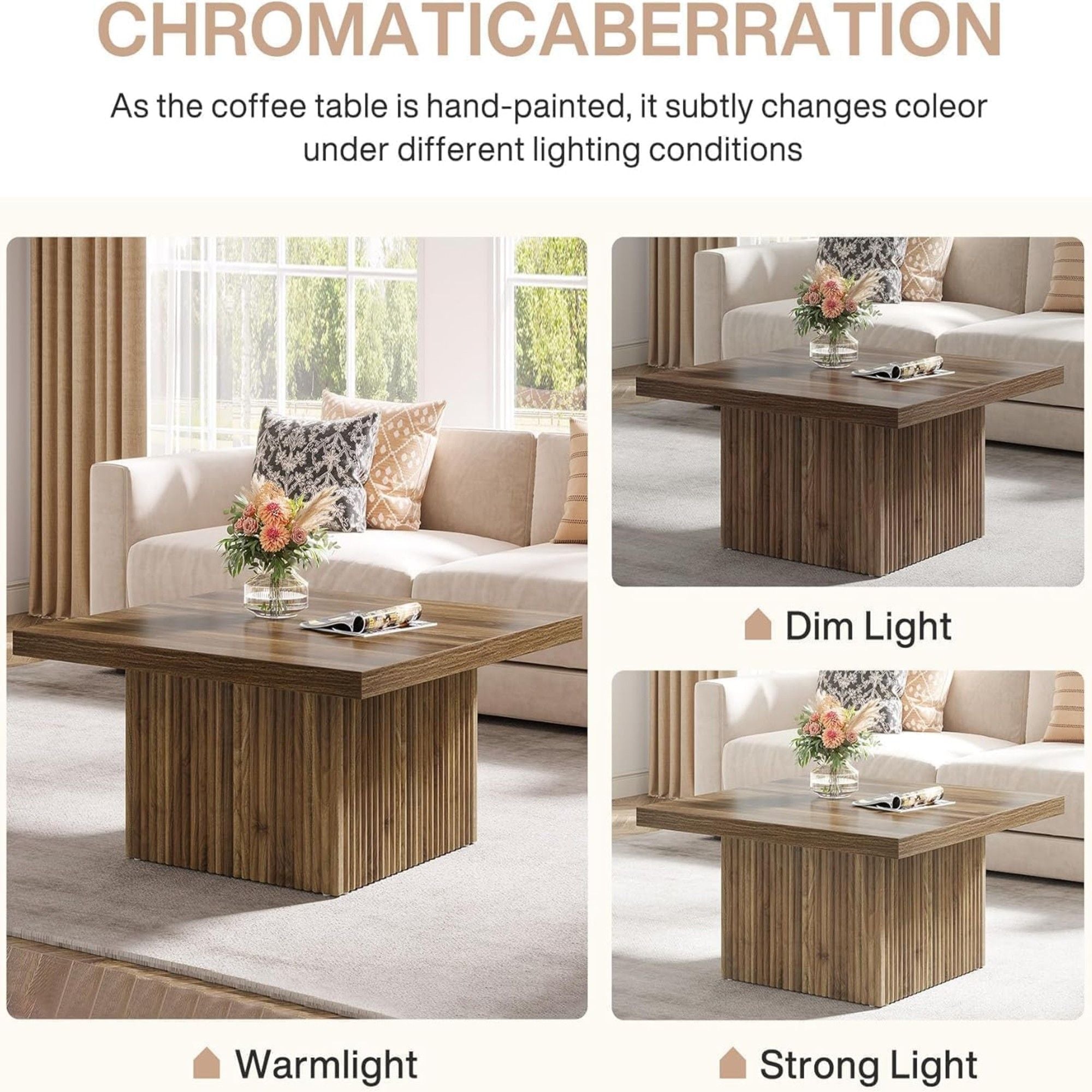 Square Coffee Table With Half Round Base - Brown