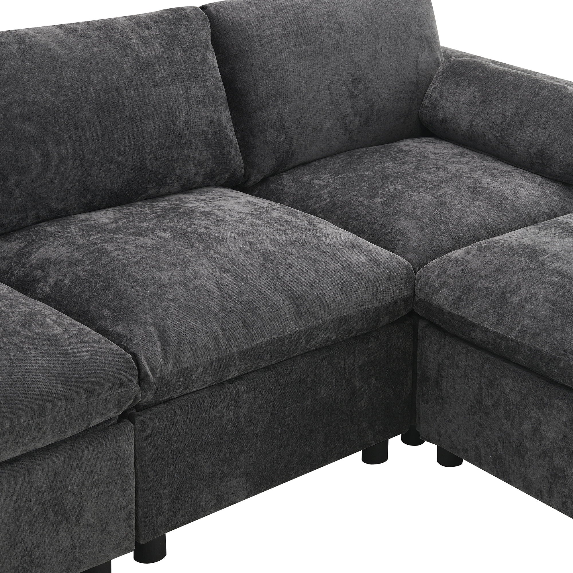 Modular Sectional With Storage Pockets, 5 Seat U Shaped Couch Set With Pillows, Free Combination Modern Cloud Sofa With 2 Movable Ottoman