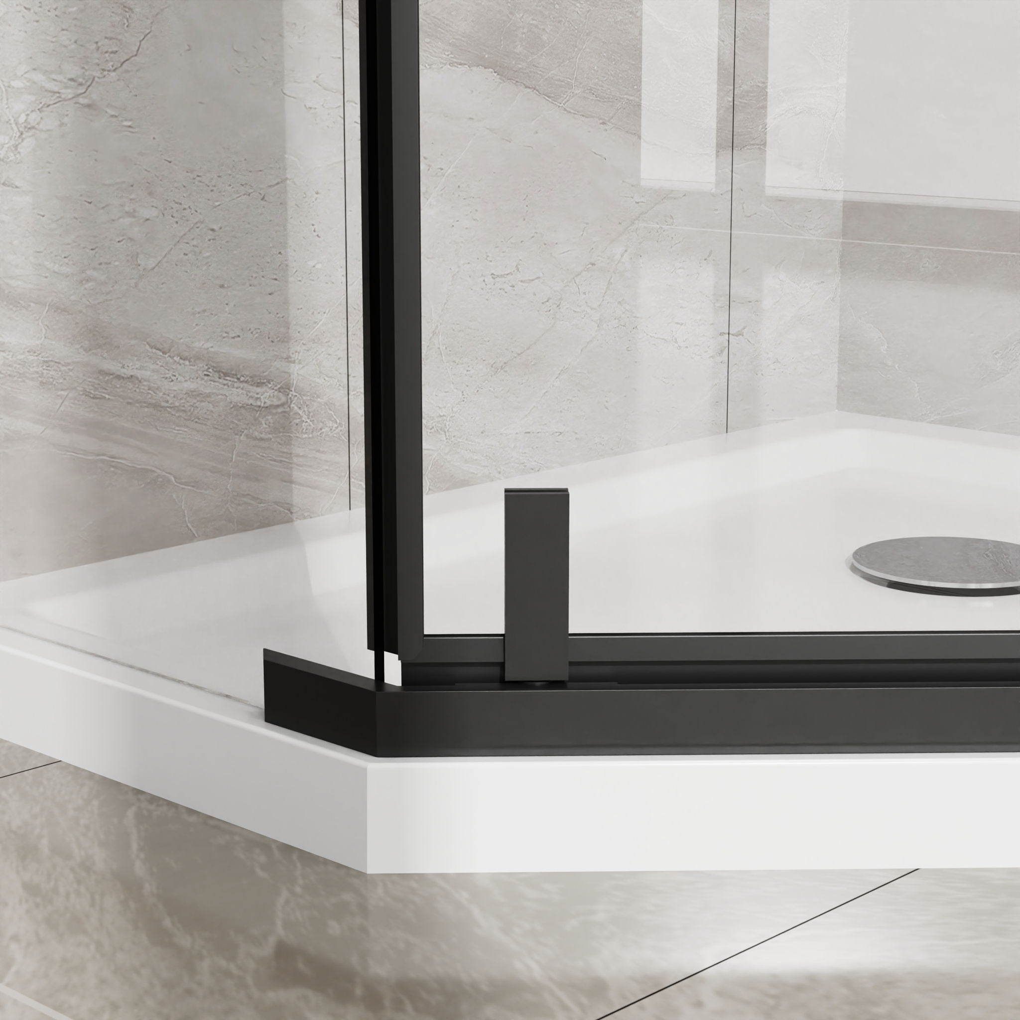 Durable Hardware Neo Angle Frameless Shower Door With Acrylic Base Combo
