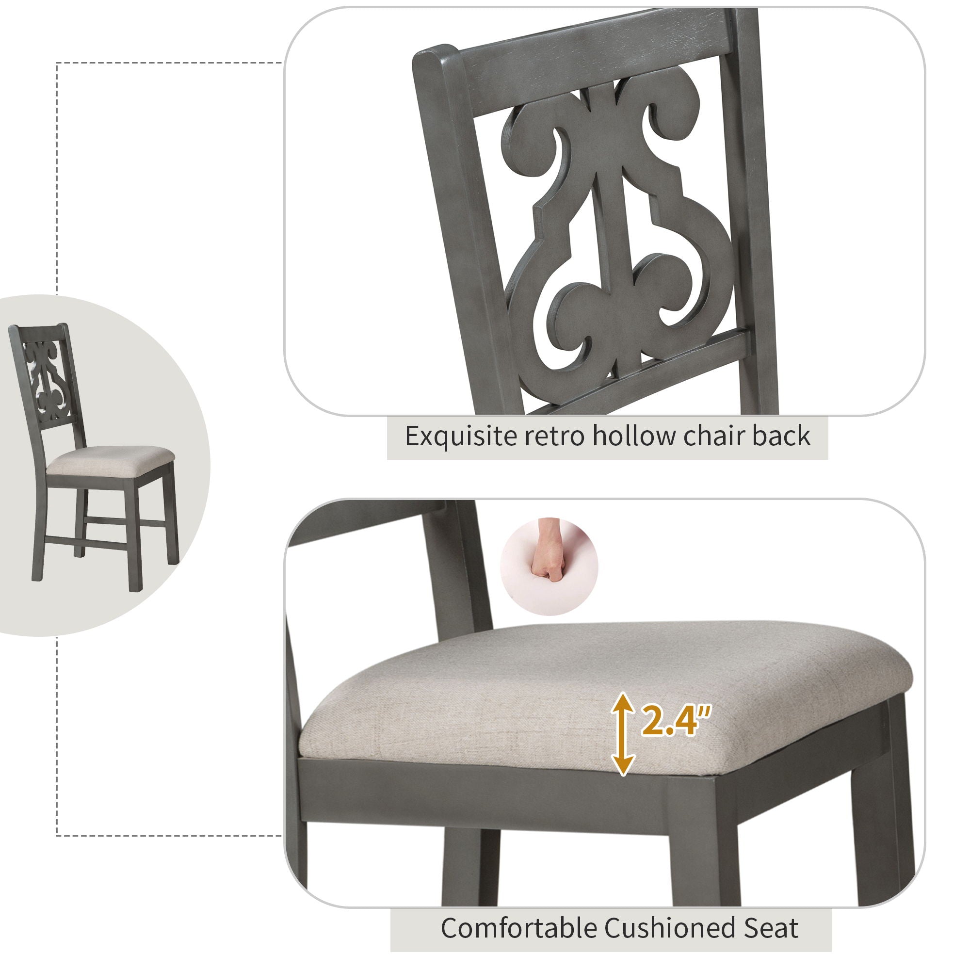 5 Piece Round Dining Table And Chair Set With Unique Legs And Hollow Chair Back