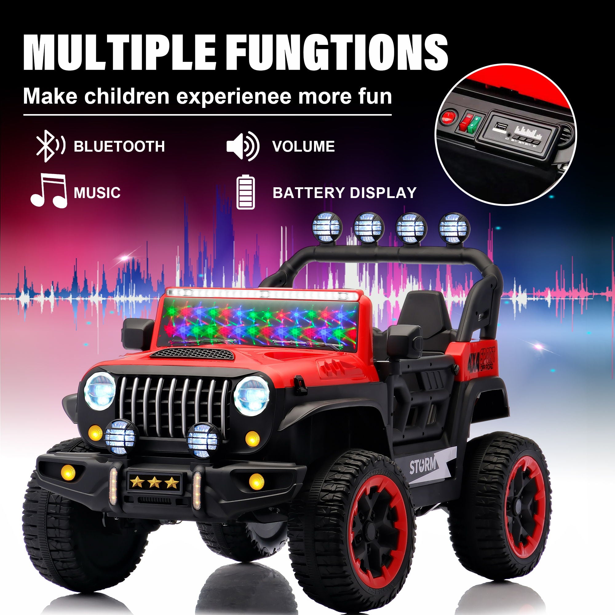 Electric Car With Remote Control, Colorful LED Lights, USB & MP3