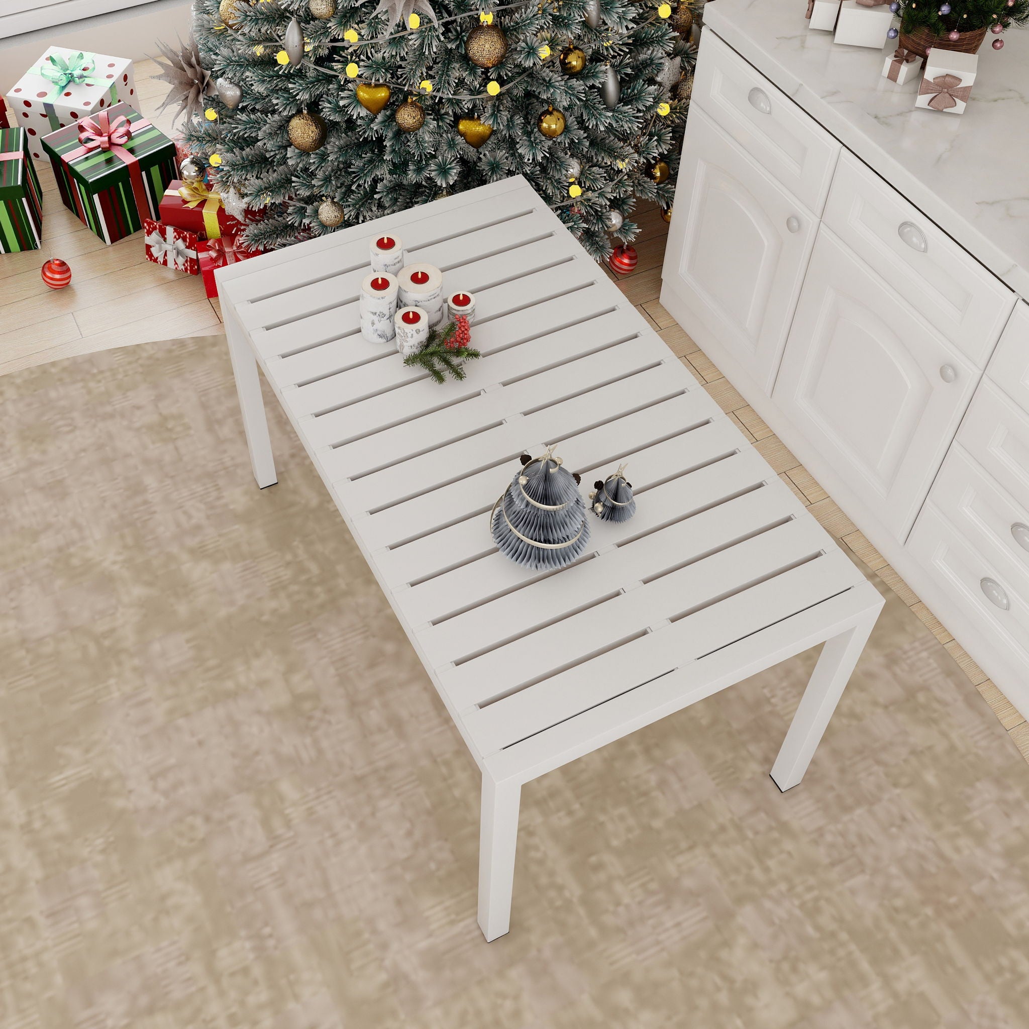 Modern Long Table, UV Resistant And Rust Proof, Pp Tabletop, UV Resistant Powder Coated Metal Legs - Snow White