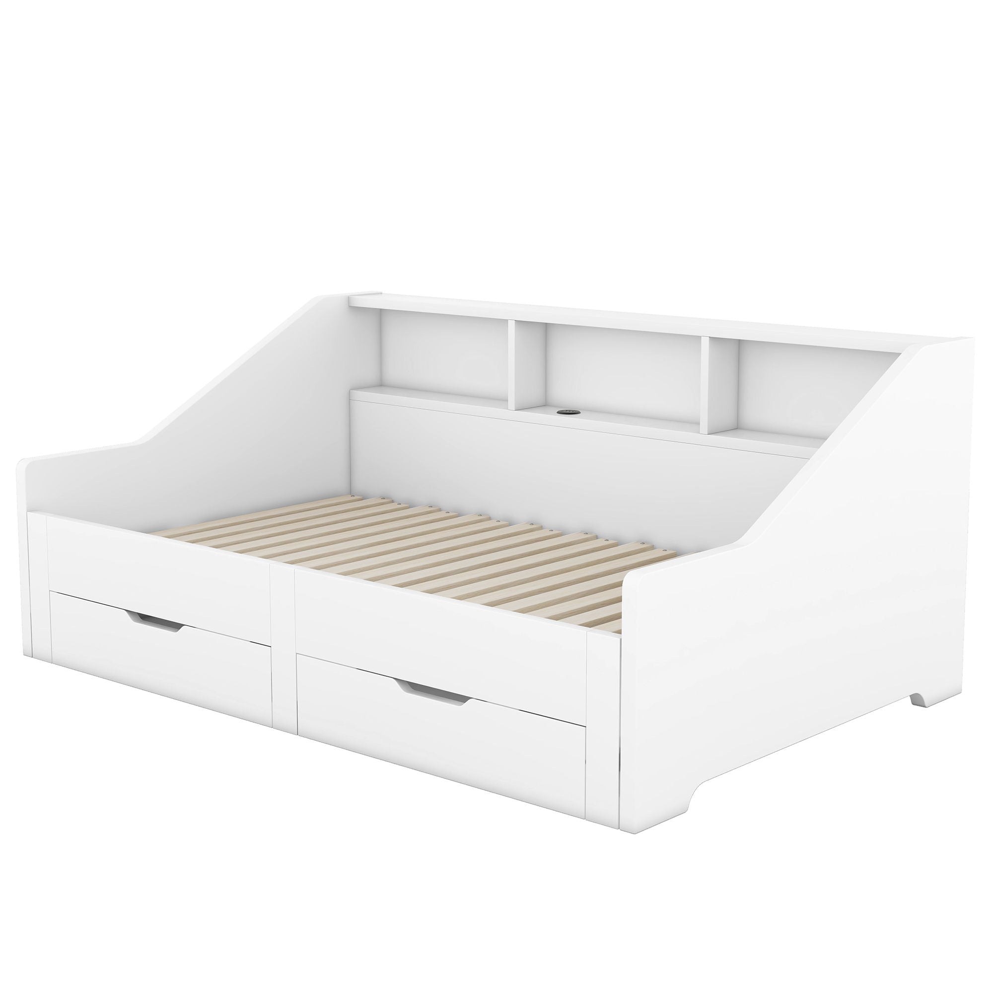 Daybed Frame With Storage Bookcases, 2 Drawers, Charging Station