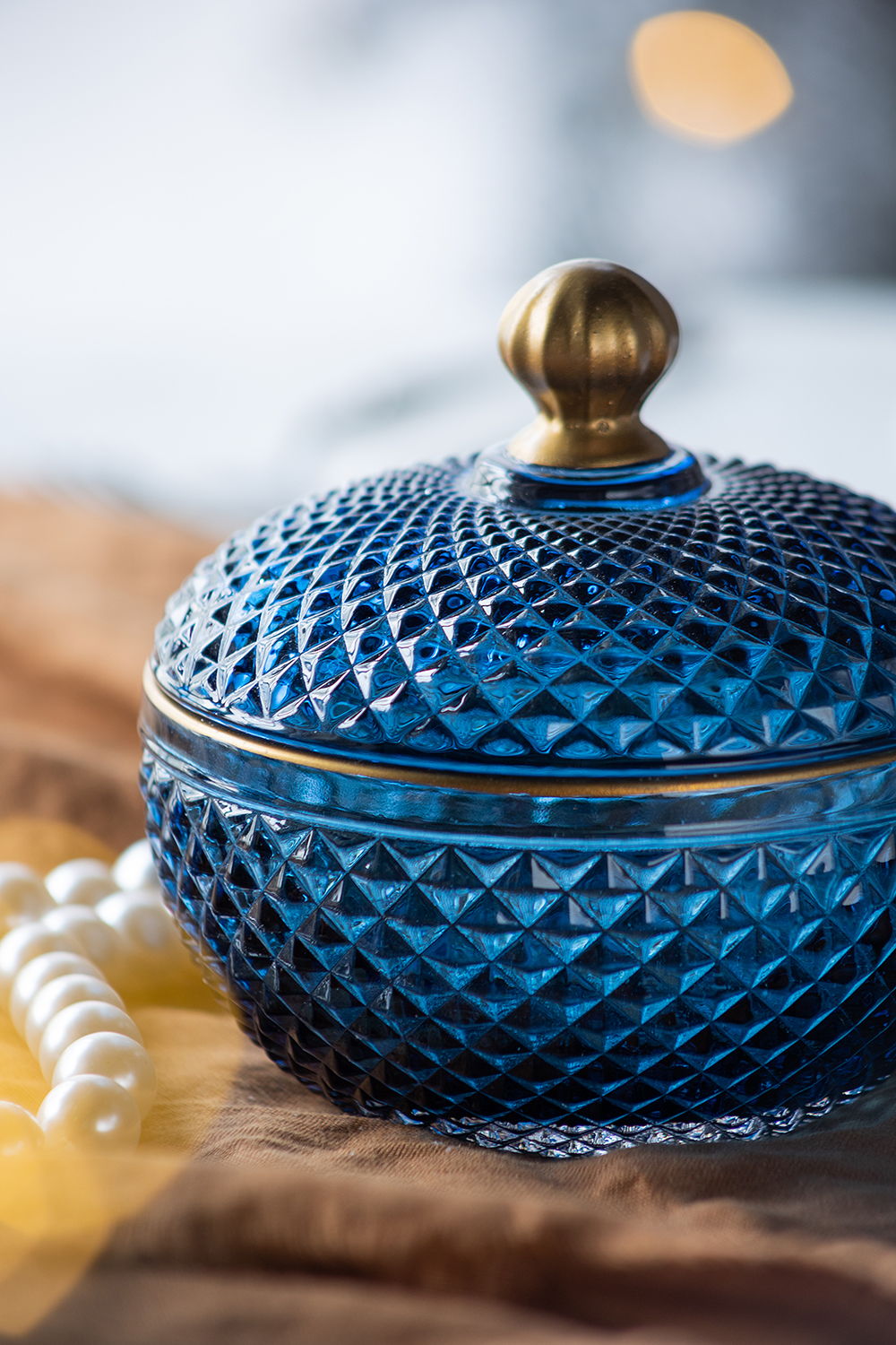 Candy Jar With Lid, Christmas Candy Jar Containers (Set of 2) - Gold / Blue
