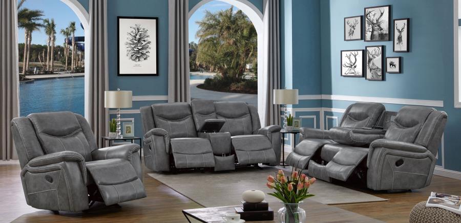 Conrad - Upholstered Padded Arm Glider Loveseat - Gray