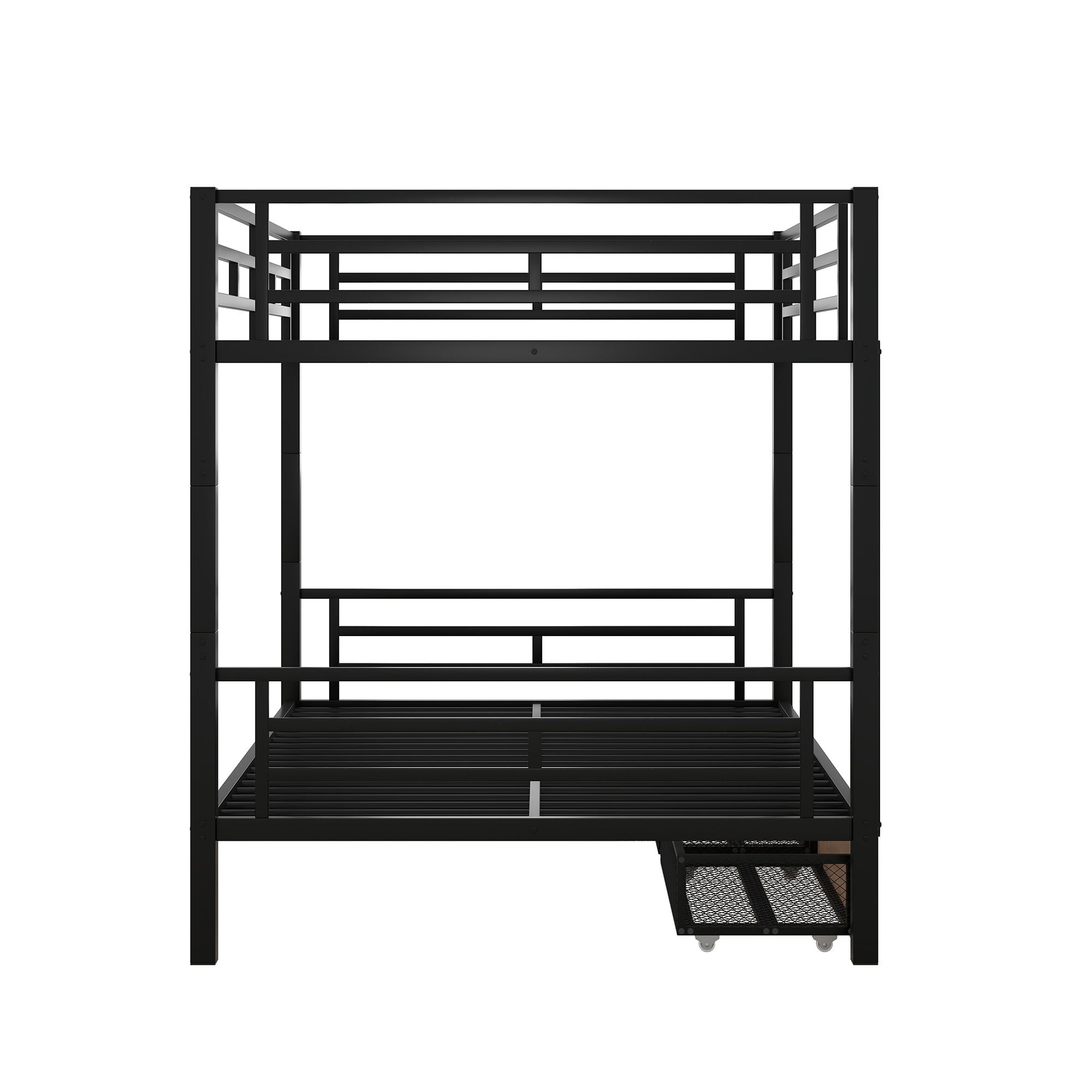 Full Size Convertible Bunk Bed With 2 Drawers Durable - Black