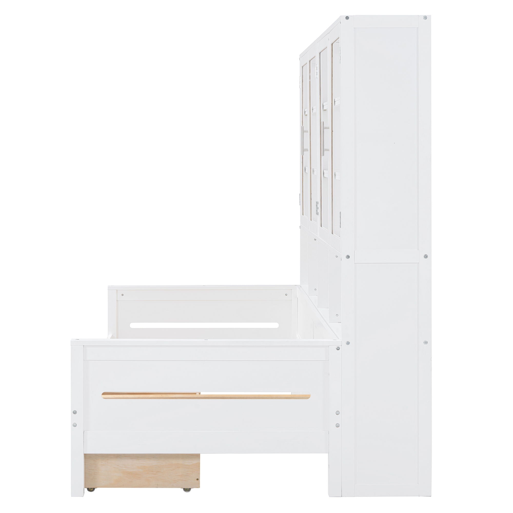 Daybed With Glass Door Storage Cabinets, Built In LED Lighting And Shelves