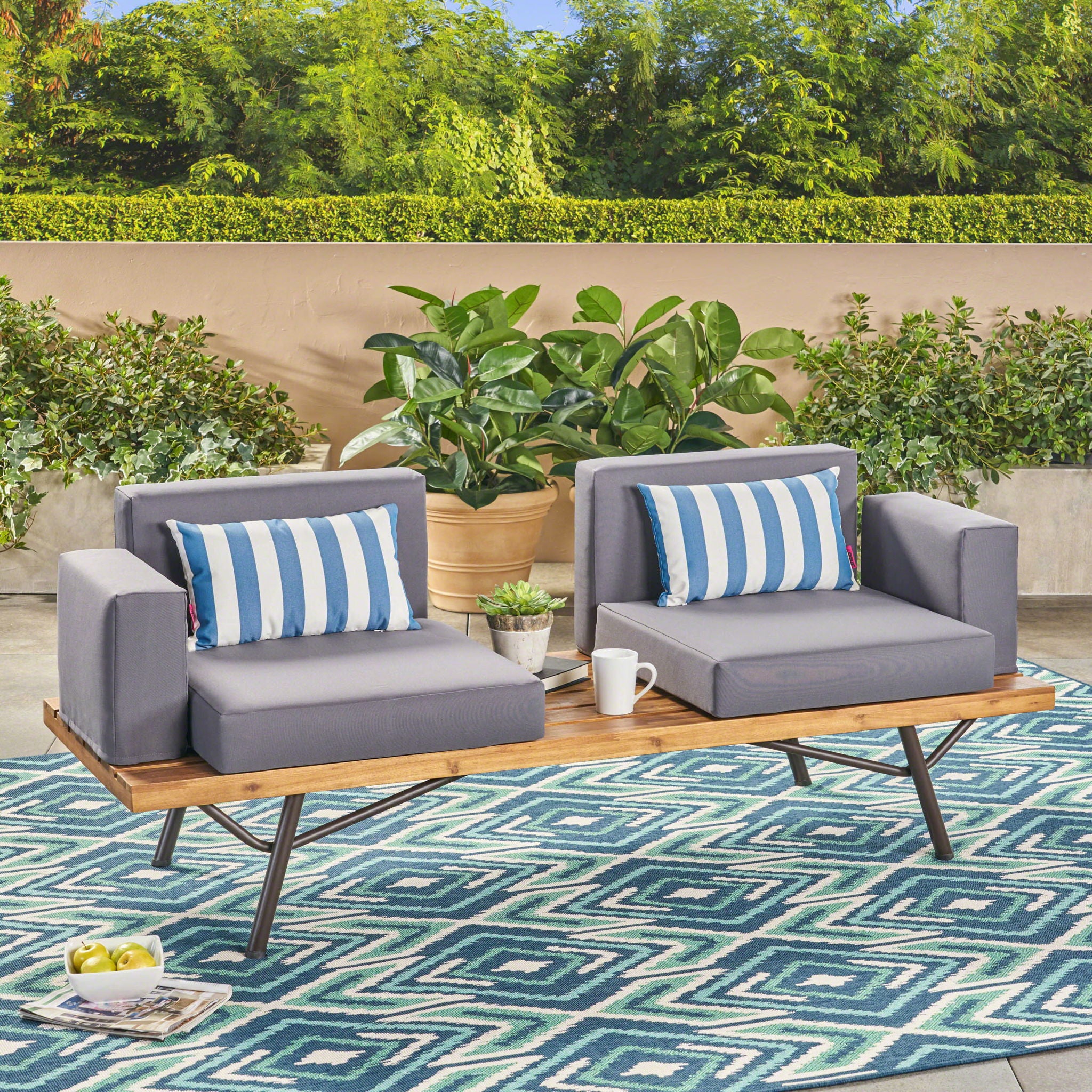 Outdoor Sofa With Cushions And Iron Legs - Dark Gray - Best Buy Furniture