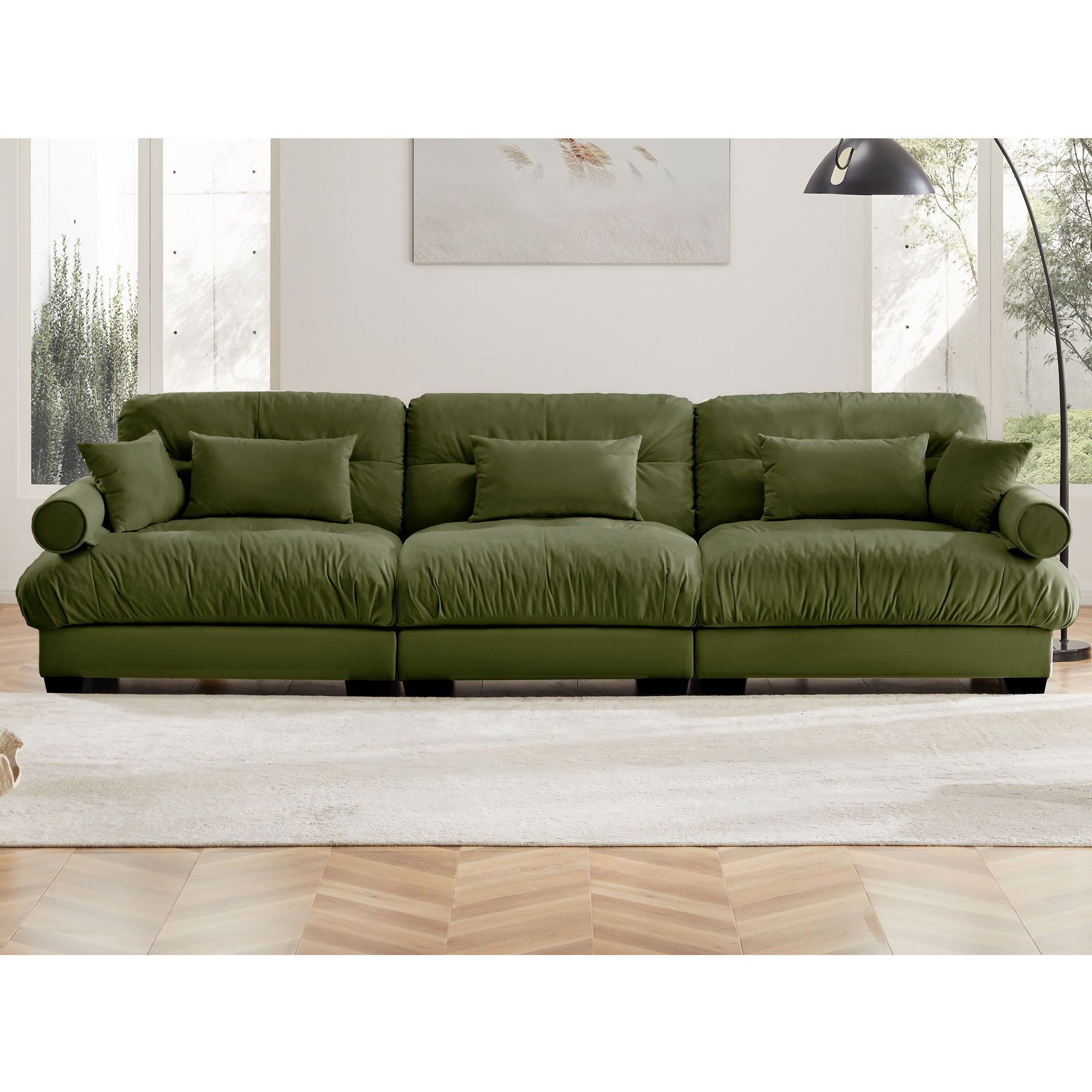 Modern Oversize Sofa With Cloud Like Comfort, Featuring Waist And Throw Pillows