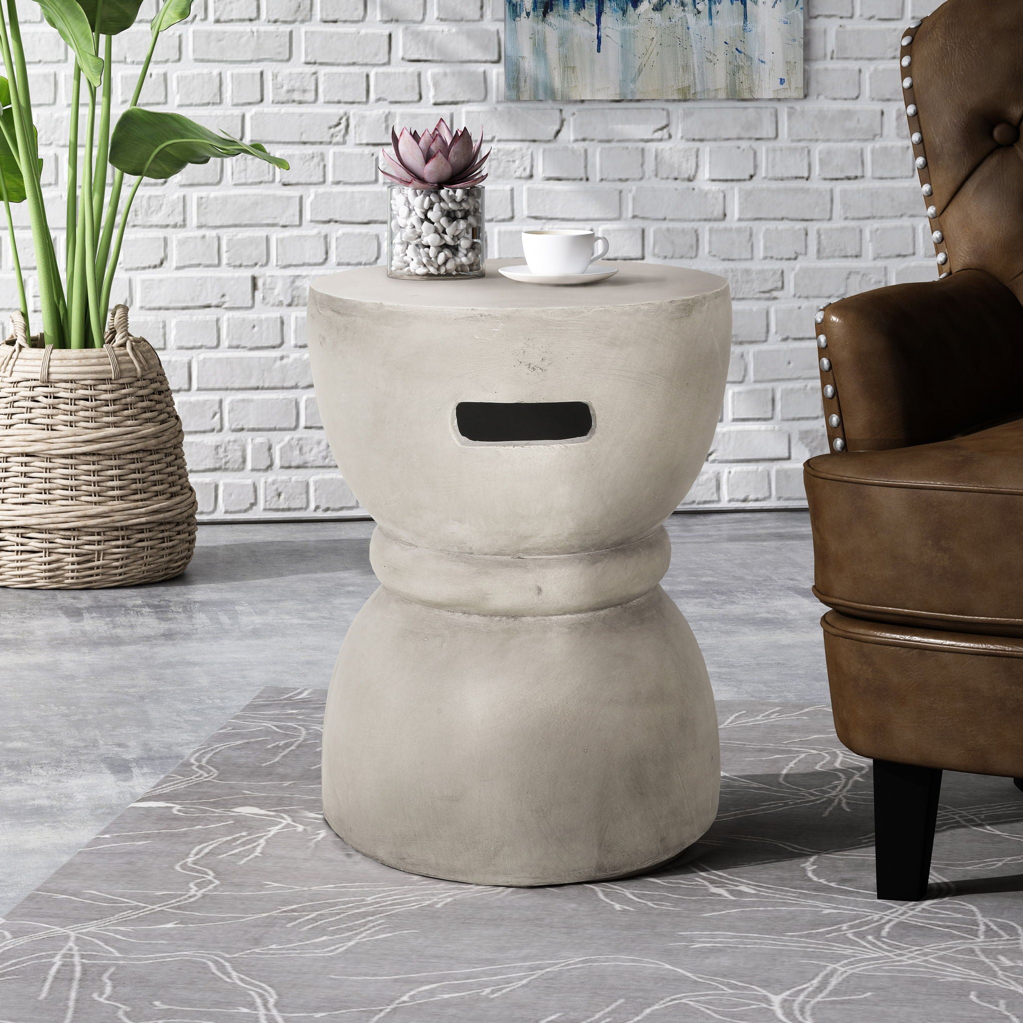 Outdoor Side Table With Hourglass Shape - Gray