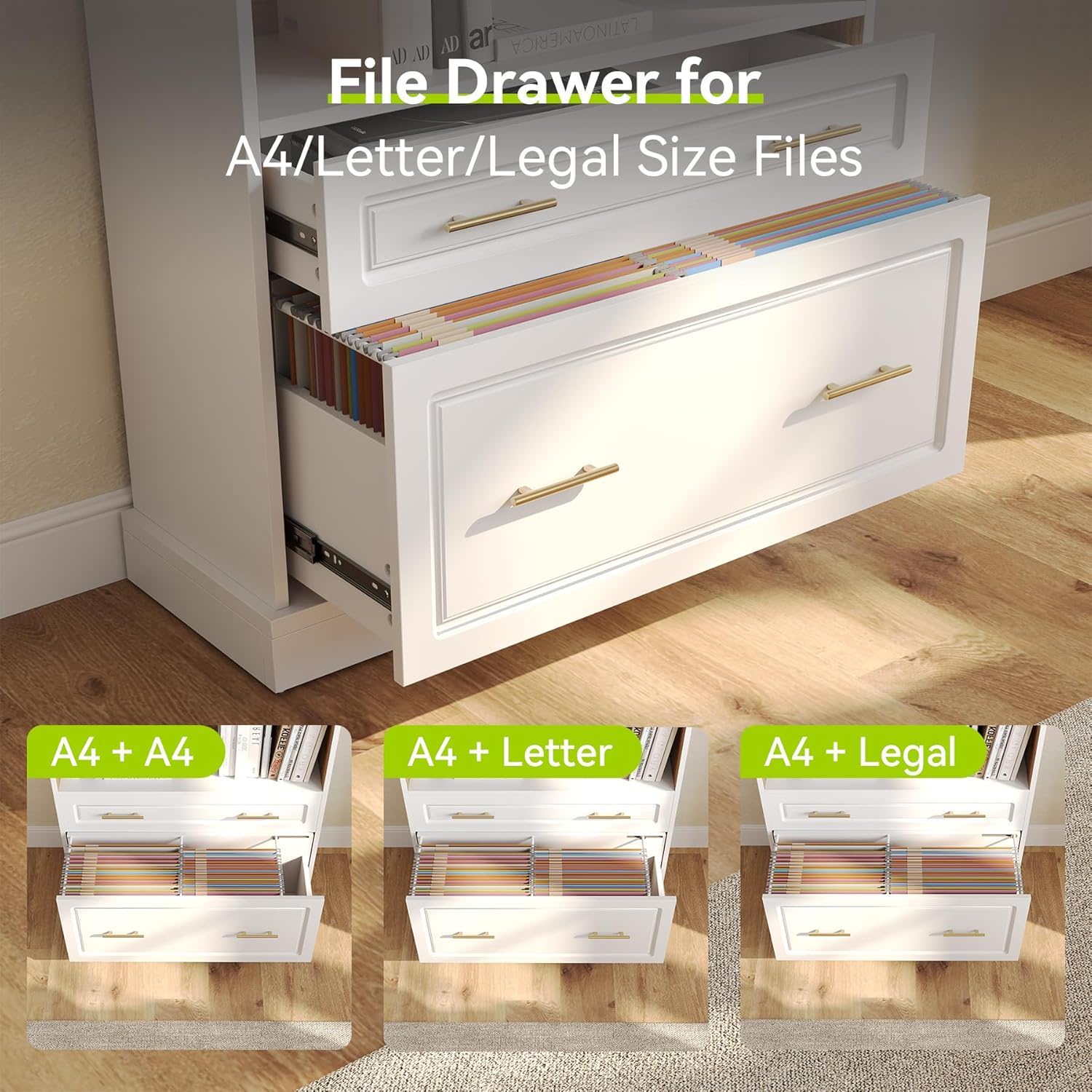 5 Tier White Bookcase With 2 Drawers Storage Organizer For Living Room - White