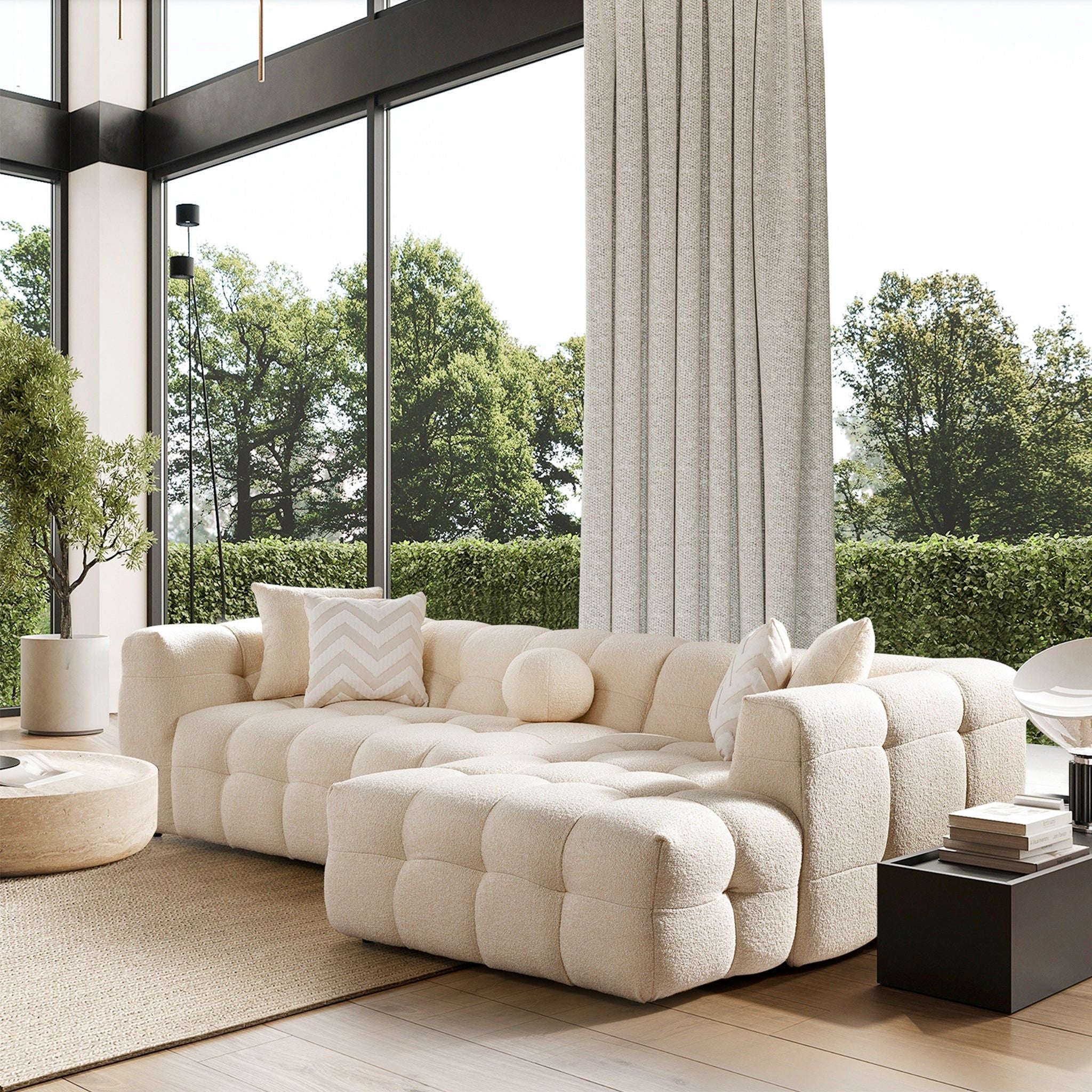 Alana - Tufted Right Sectional Sofa - Ivory