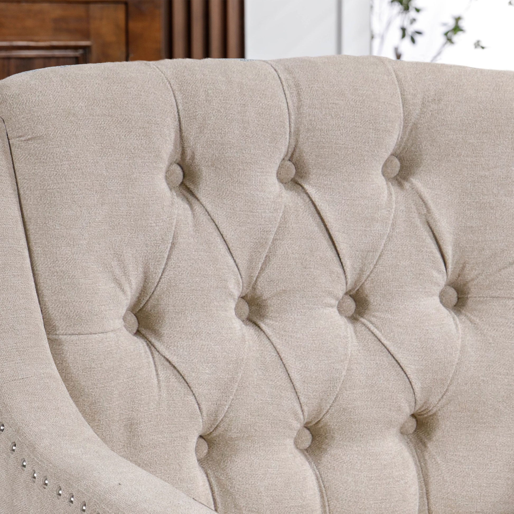 Accent Chair, Living Room Chair, Footrest Chair Set With Vintage Brass Studs, Button Tufted Upholstered Armchair For Living Room, Comfy Reading Chair For Bedroom, Reception Room - Best Buy Furniture