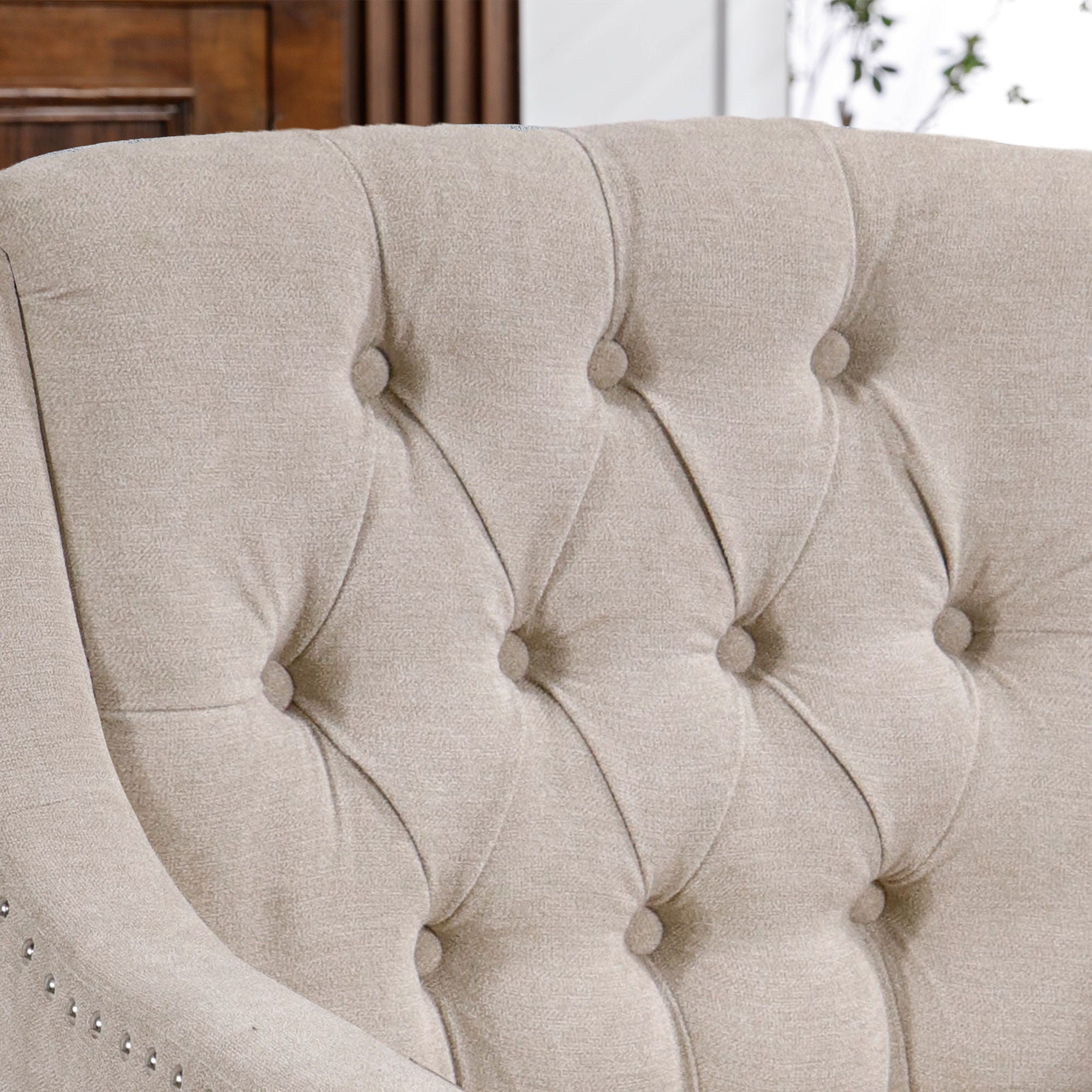 Accent Chair, Living Room Chair, Footrest Chair Set With Vintage Brass Studs, Button Tufted Upholstered Armchair For Living Room, Comfy Reading Chair For Bedroom, Reception Room - Best Buy Furniture