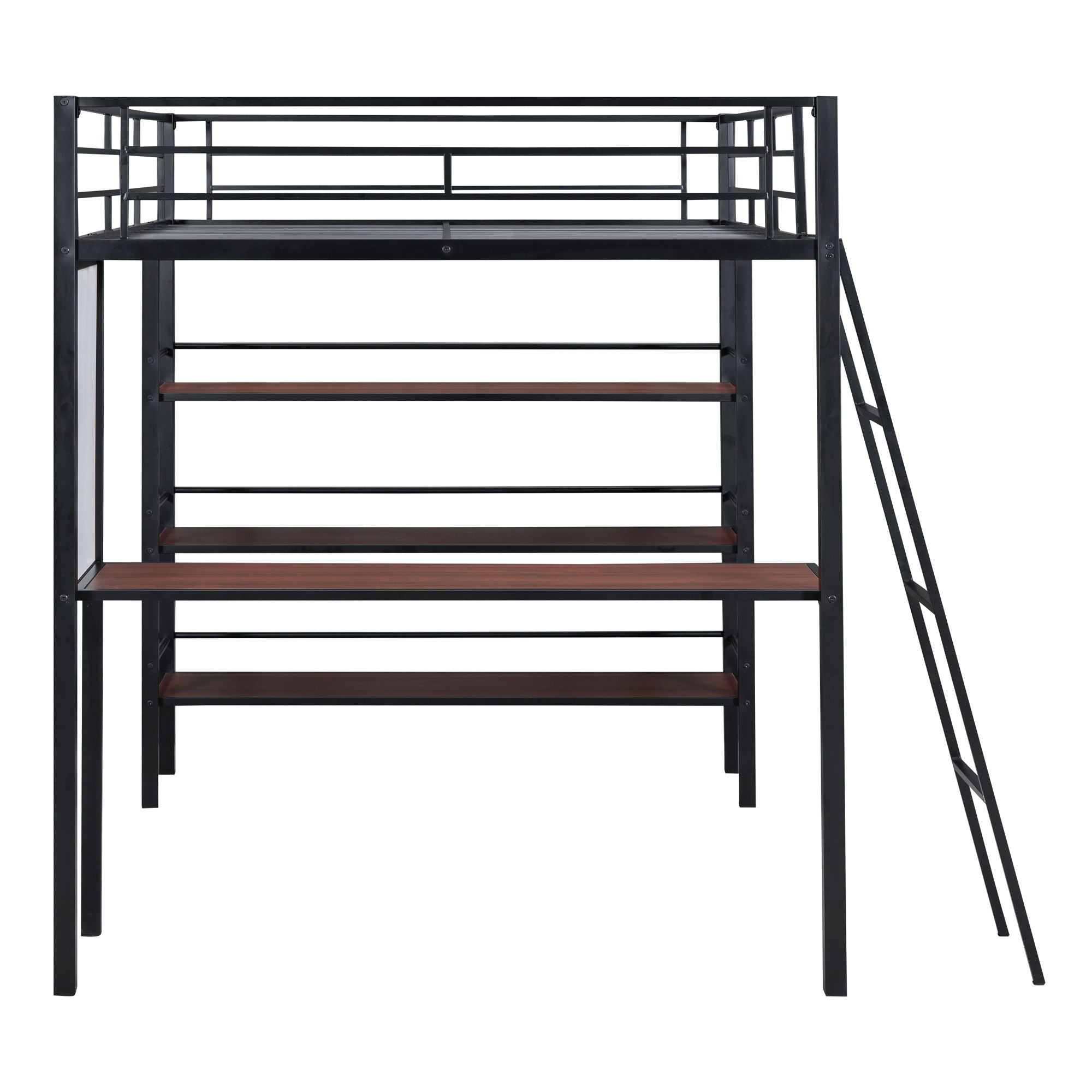 Bed With 3 Layers Of Shelves And Desk, Stylish Frame Bed