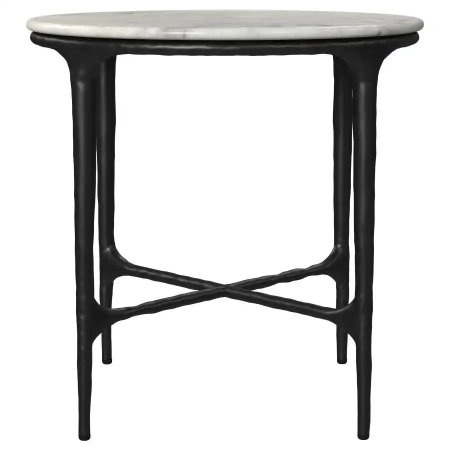 Hermas - Round Genuine Marble Top Metal End Side Table - White