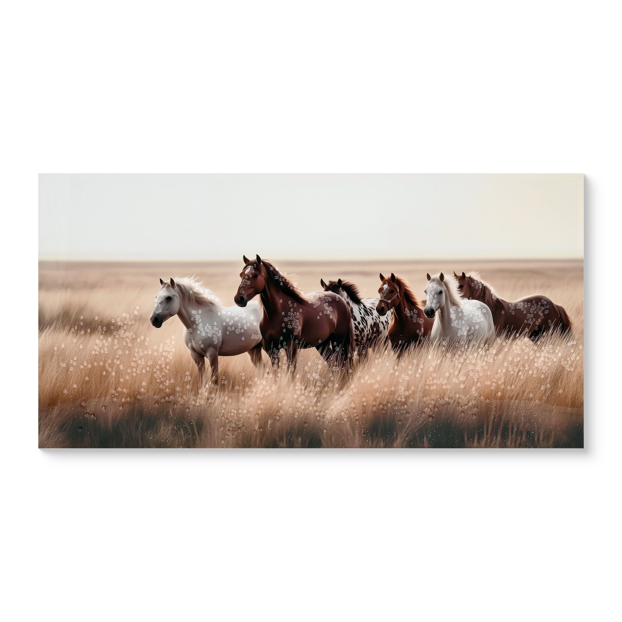 Cozy Country Rustic Horses Wall Art Decor: Western Farm Equine Canvas Picture Wild Animals Walking on Empty Grassland Farmhouse Ponies Portrait Painting Artwork for Living Room Bedroom 40' x 20'