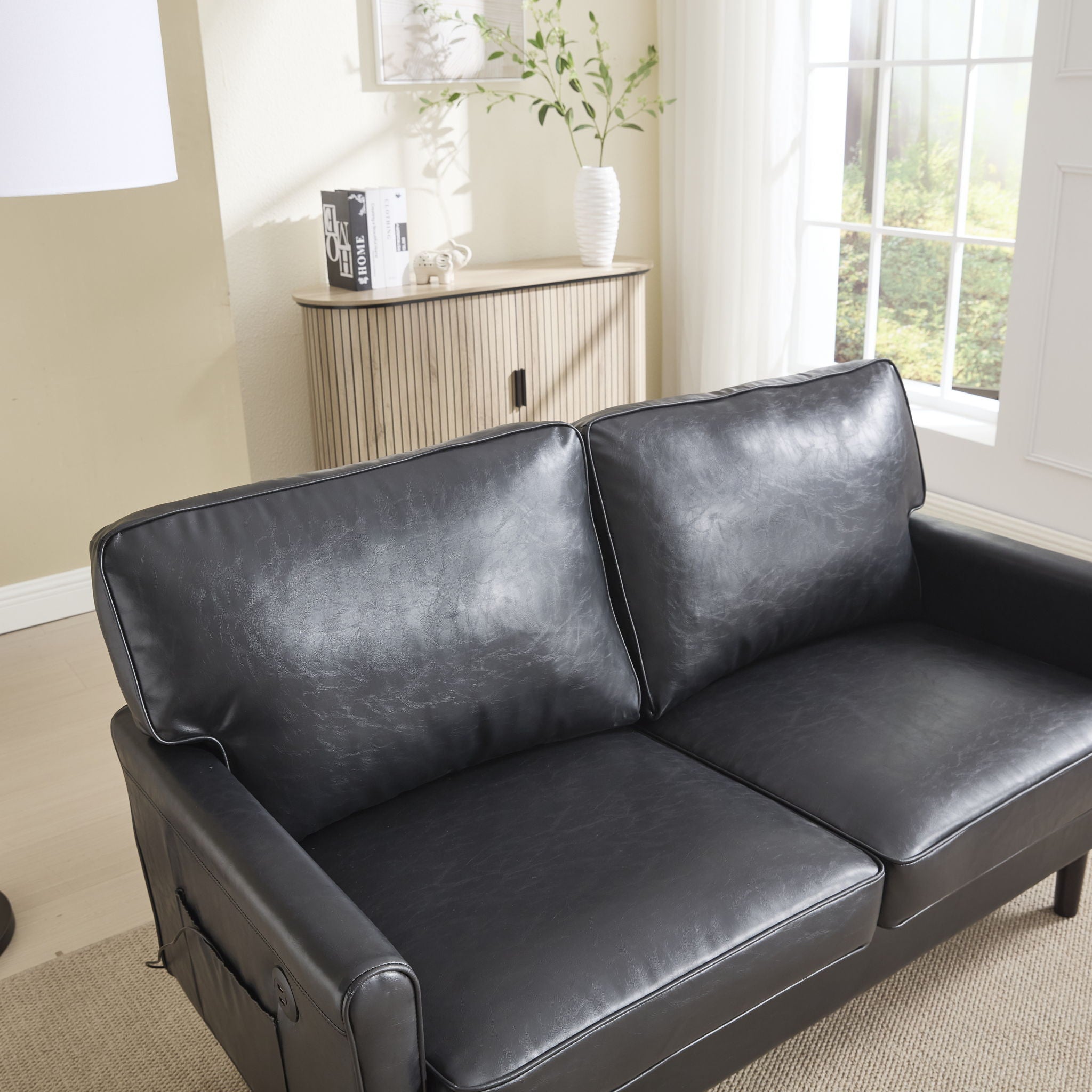 Mid Century Modern Loveseat Sofa With USB Ports, Removable Pillow Cover