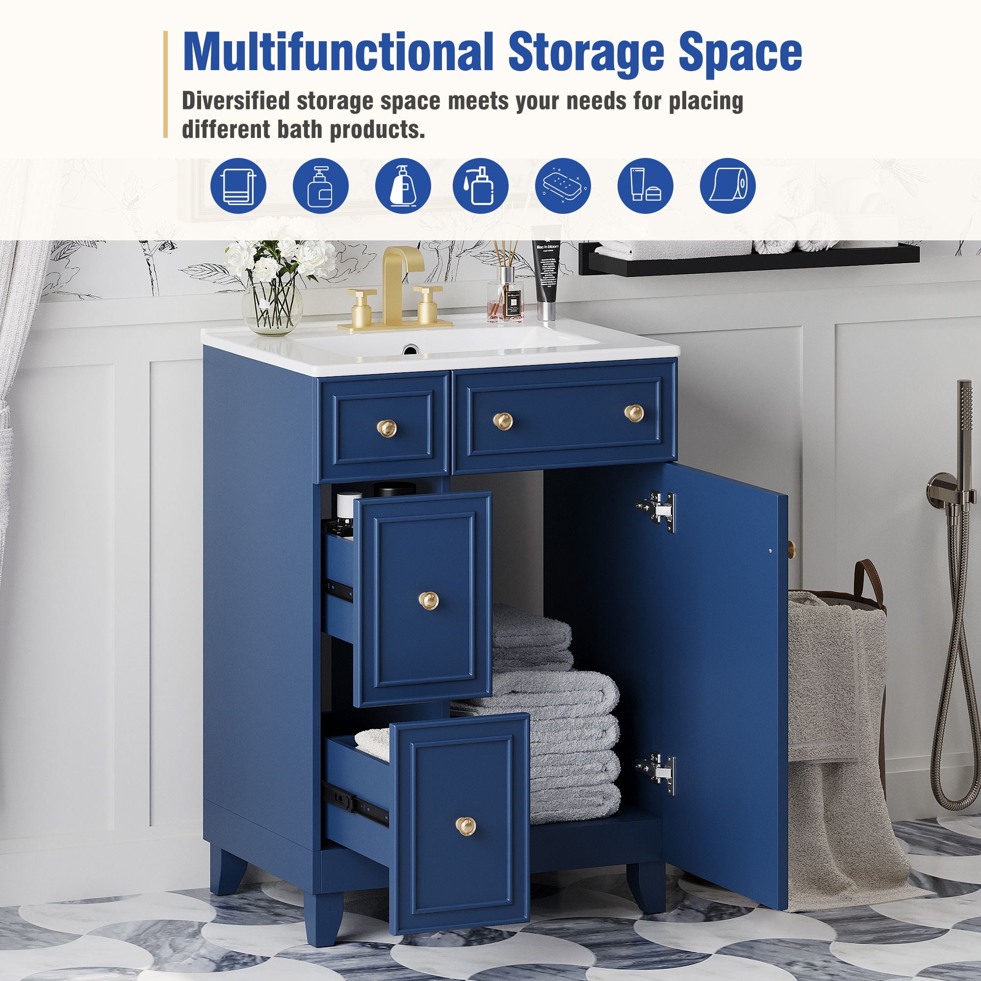 Bathroom Vanity Cabinet With Sink - Blue