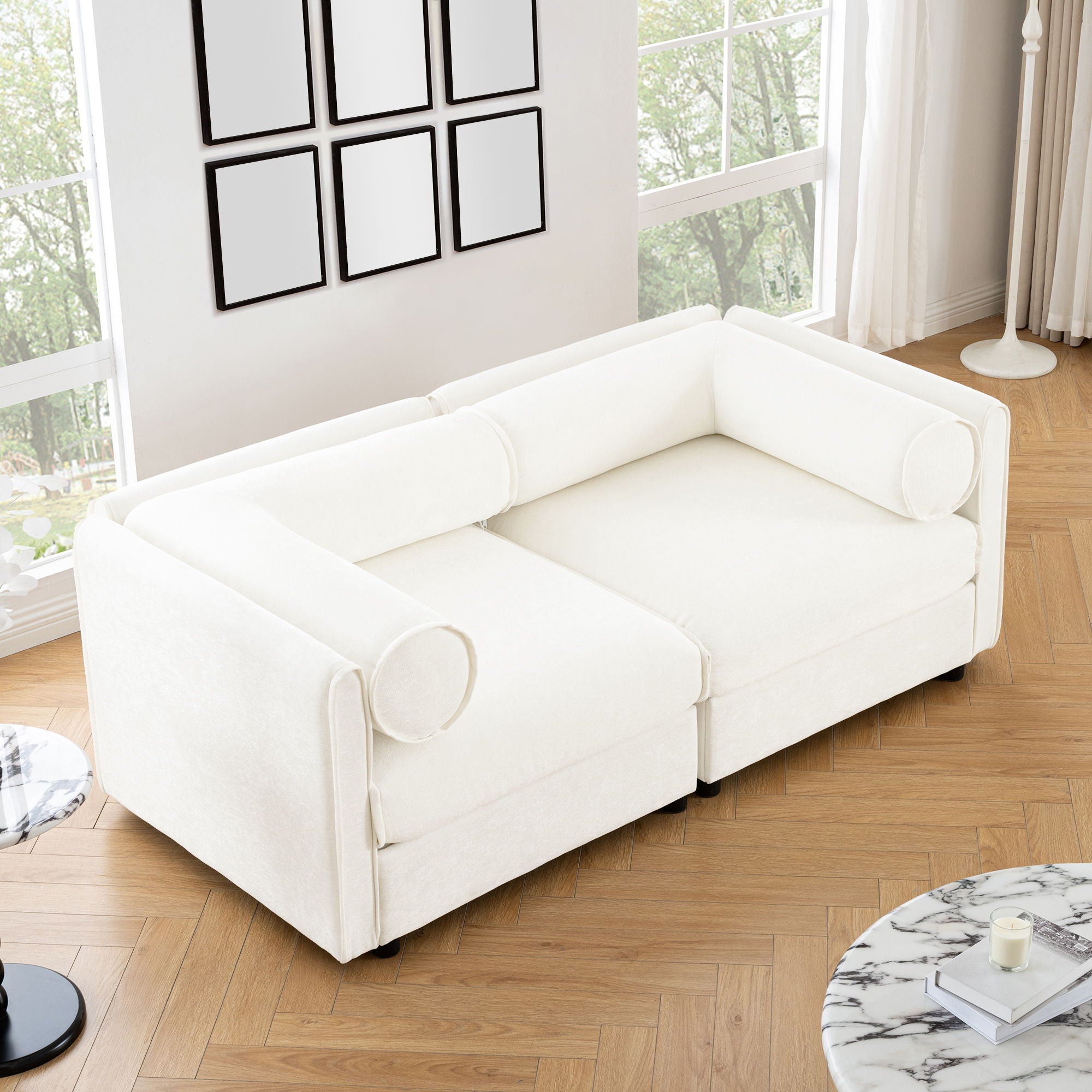 Stylish Chenille Sofa With Storage Seat And Cylindrical Backrest - Best Buy Furniture