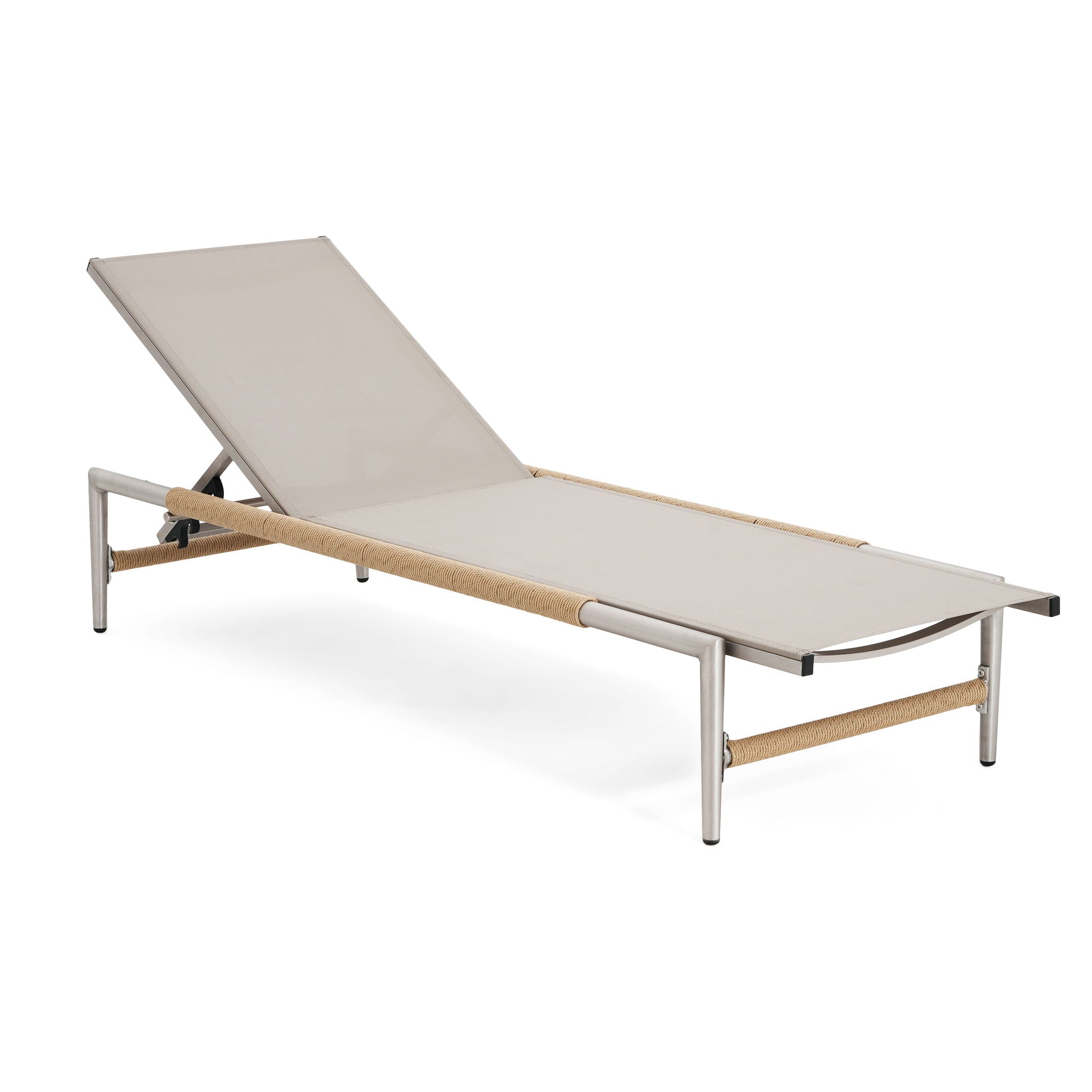 Hargrove - Outdoor Patio Aluminun Chaise Lounge, Outdoor Mesh Seat - Natural / Silver