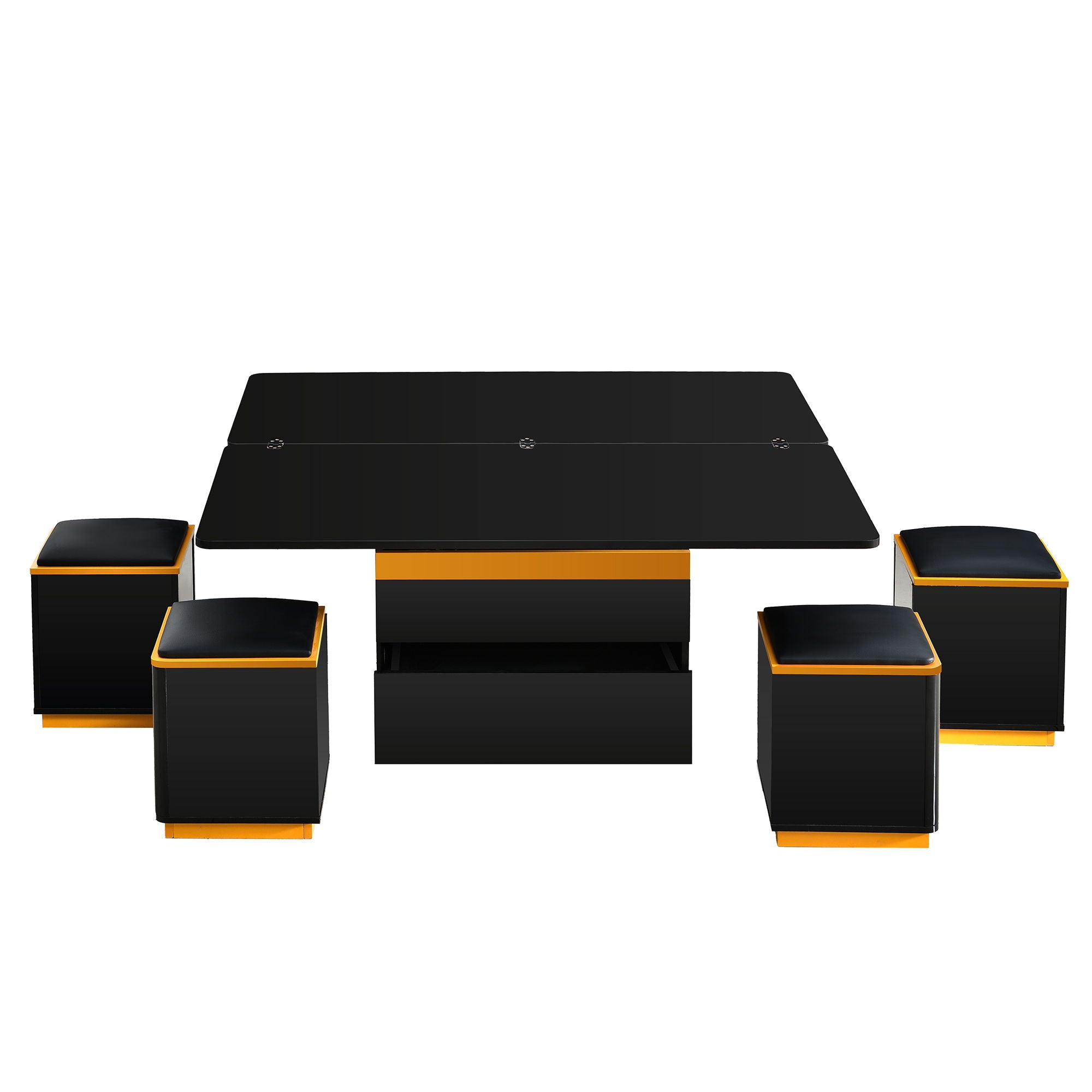 Multi Functional Adjustable Coffee Table With 4 Storage Stools