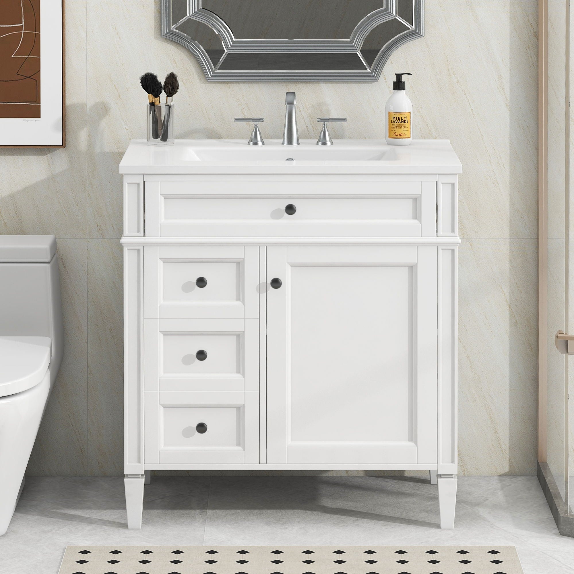 Bathroom Vanity With Top Sink, Storage Cabinet With 2 Drawers, Tip Out Drawer