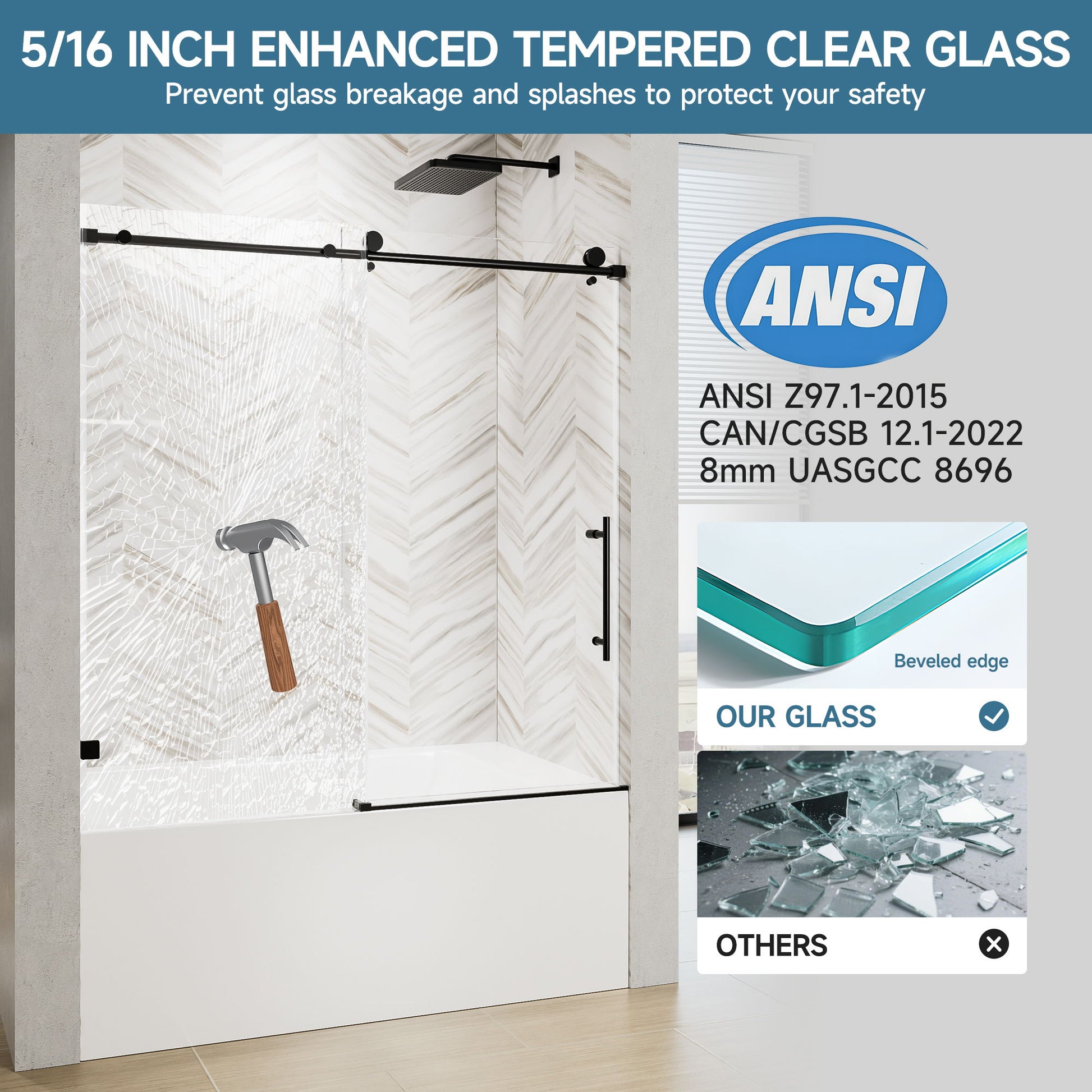 Frameless Single Sliding Shower Door With Soft Close, 5 / 16" Clear Nano Coated Tempered Glass, 60" X 60" - Matte Black - Best Buy Furniture
